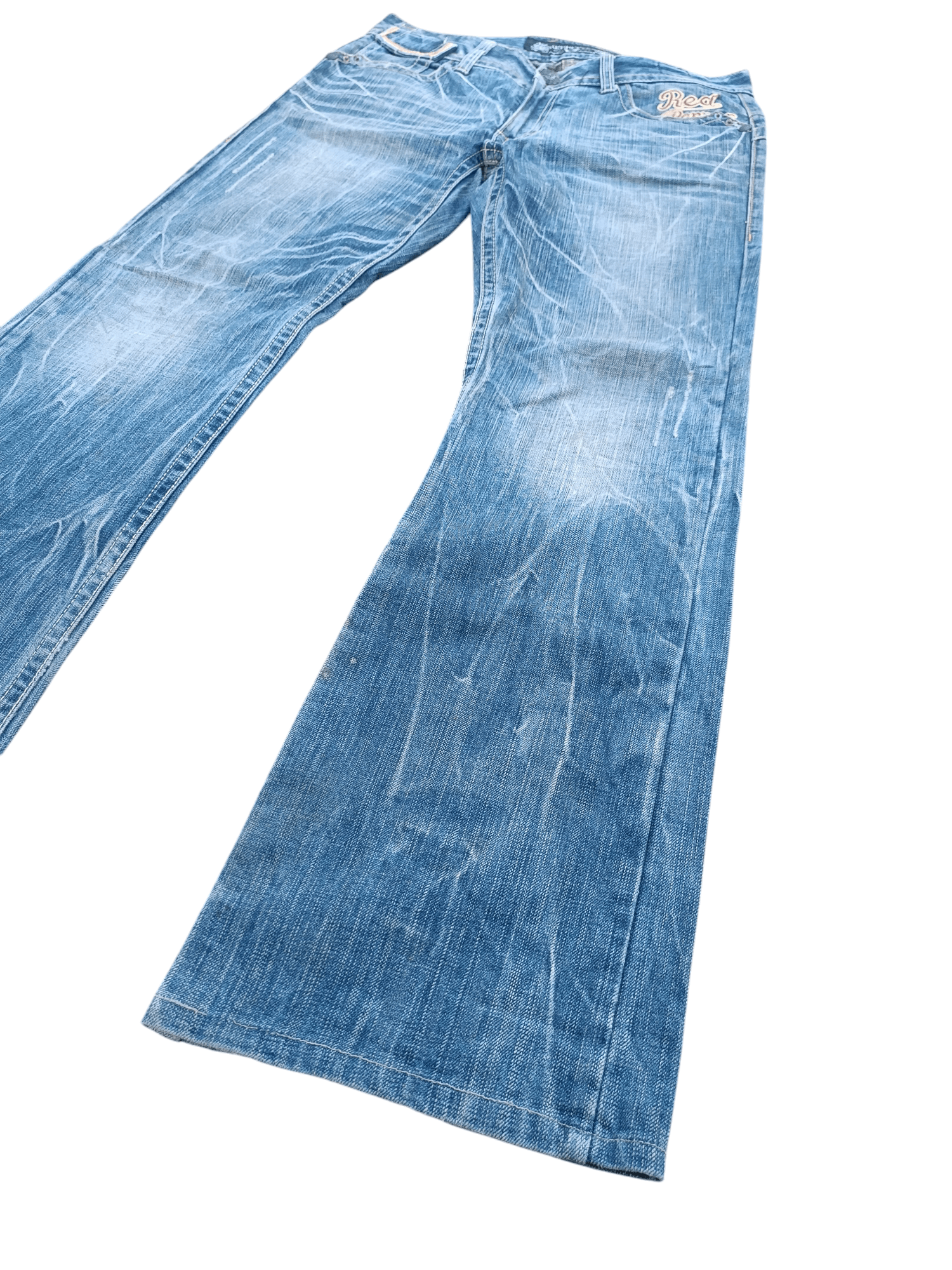 Japanese Brand FLARED Red Pepper Whiskers Low Rise Boot Cut Size US 35 - 1 Thumbnail