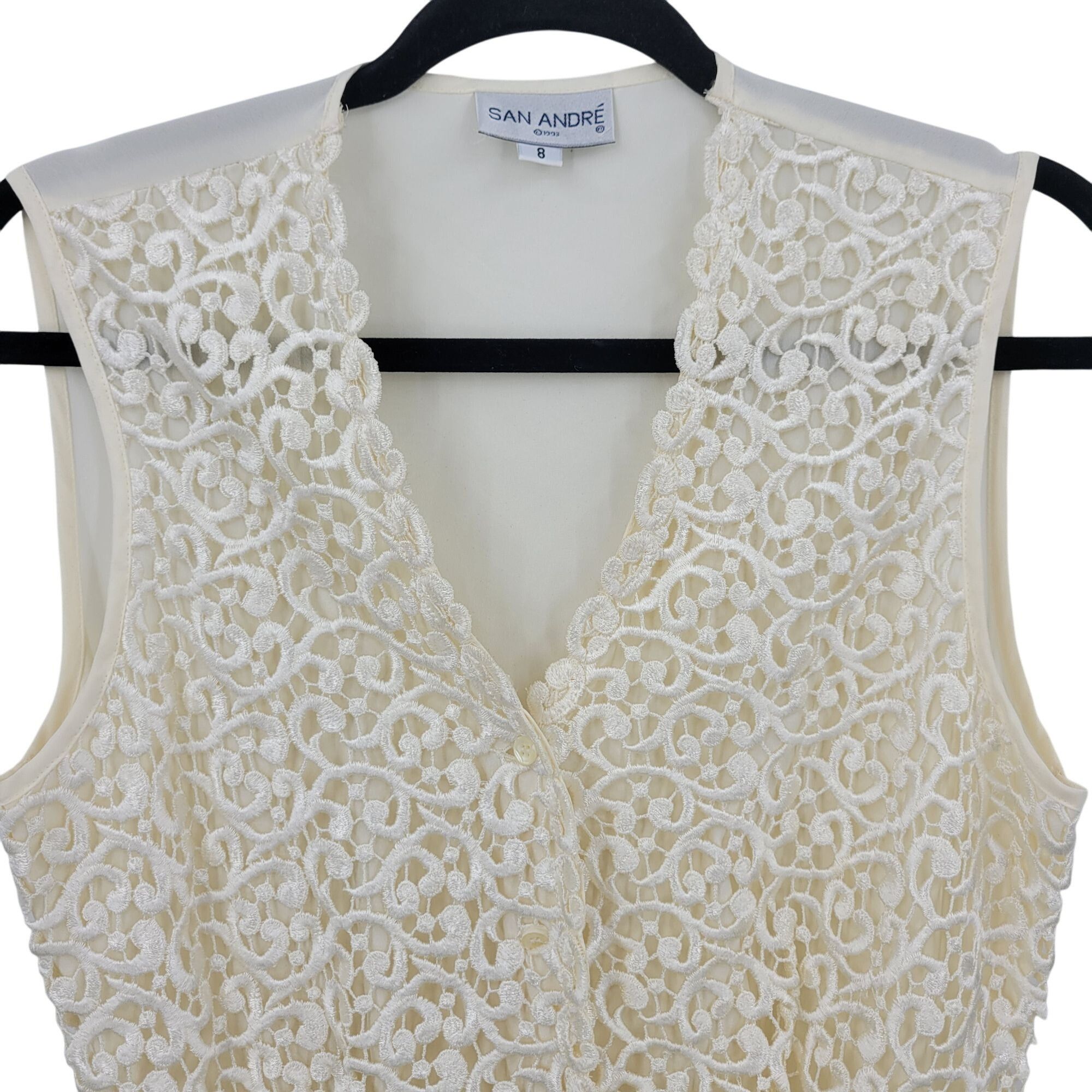 Vintage Vtg Ivory Lace Vest Sz M Button Front Sheer Tie Back Soft Gi Size M / US 6-8 / IT 42-44 - 4 Thumbnail