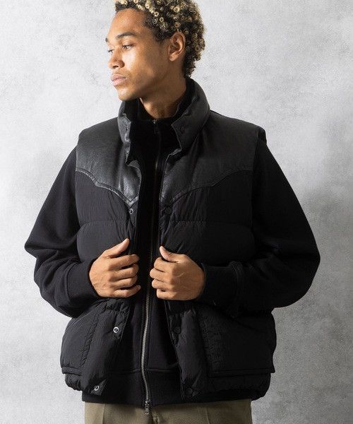 Number (N)ine Number nine COMBINATION DOWN VEST Nylon Leather Size US L / EU 52-54 / 3 - 11 Thumbnail