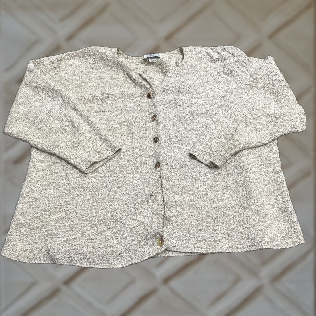 Vintage Reba Rose Cardigan Sweater Womens 2X Beige Crochet Chunky Knit Cotton Casual Size XXL / US 16-18 / IT 52-54 - 1 Thumbnail