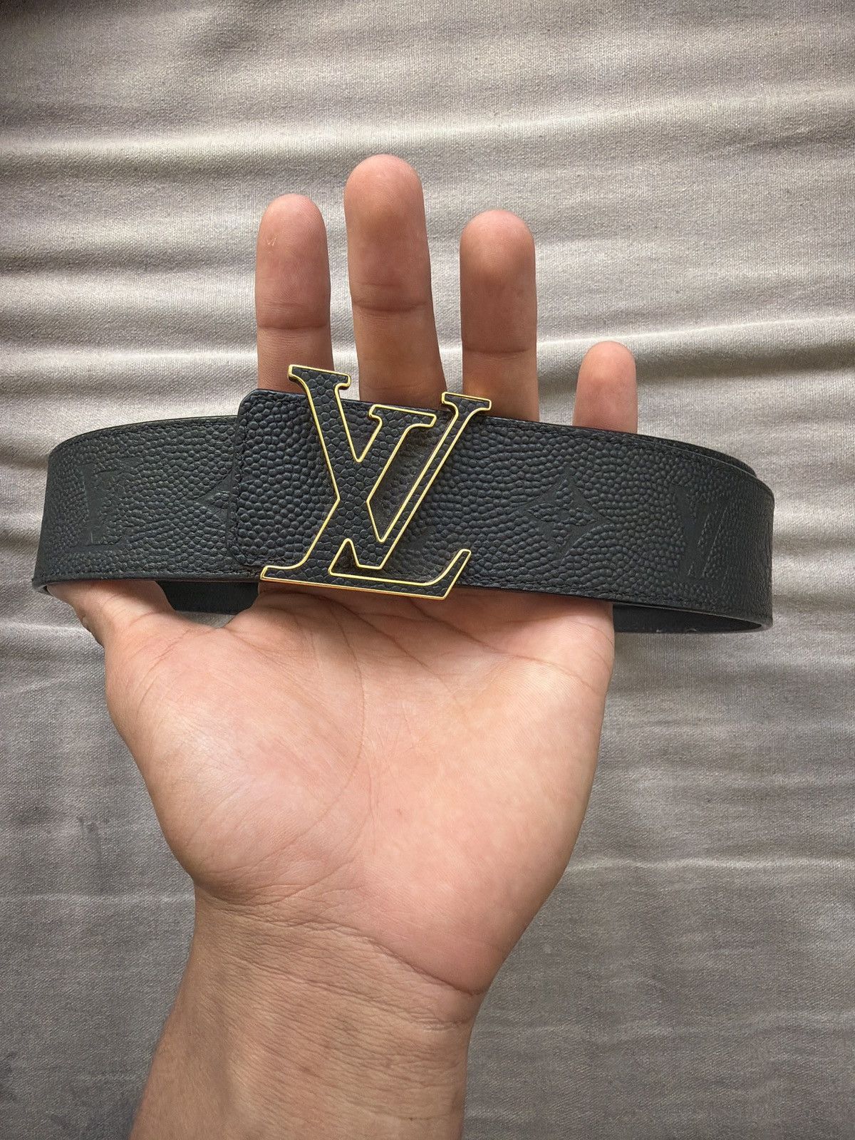 Louis Vuitton Black Leather Reversible Monogram Belt with Gold LV Buckle Louis Vuitton Monogram Reversible Belt | main image 2