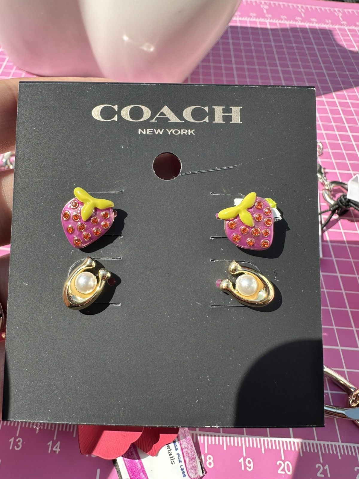 Coach NEW Coach Strawberry & Signature Stud Earrings Set CI887 Size ONE SIZE - 2 Thumbnail