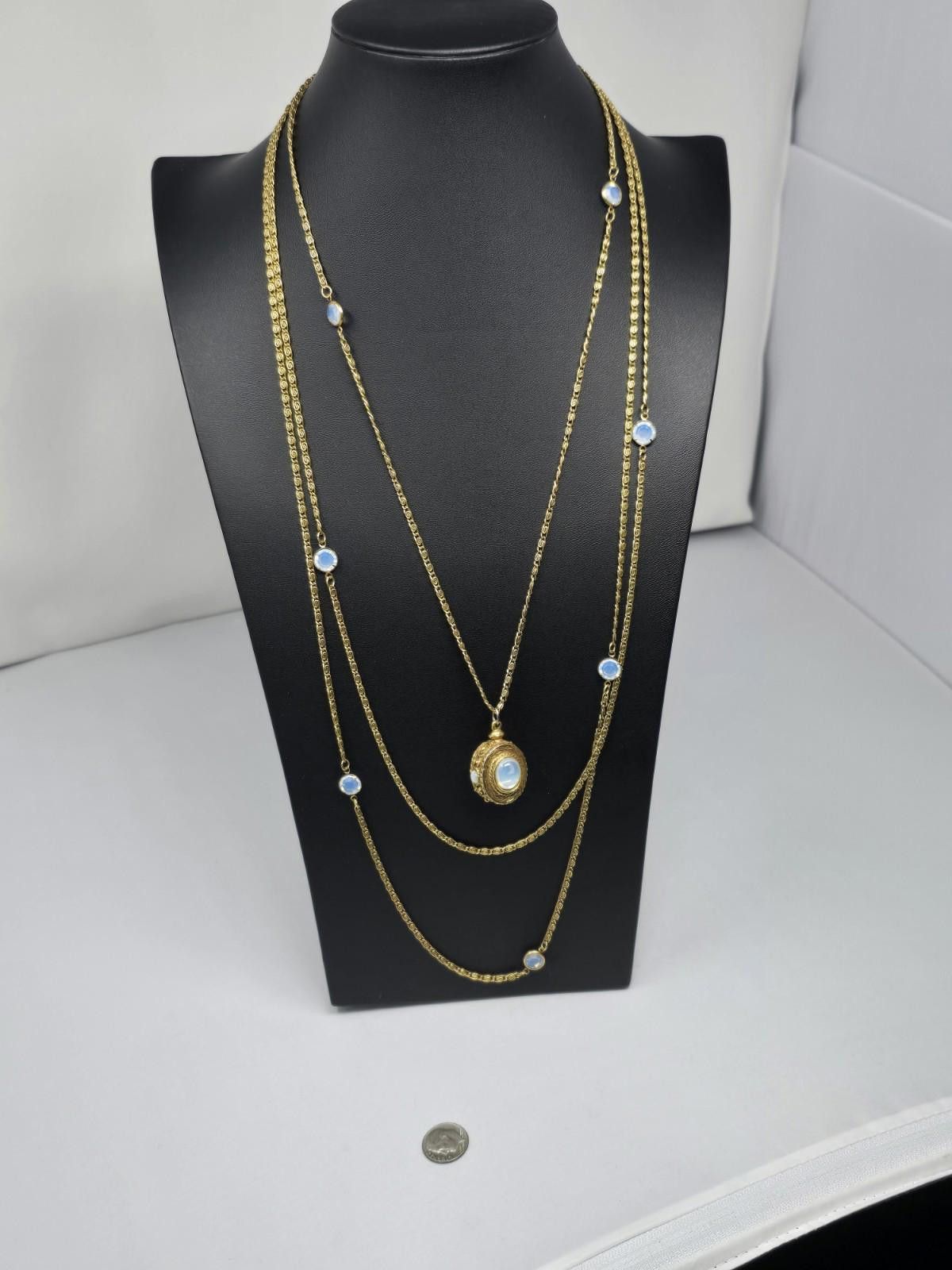 Other Vintage Goldette Multi Strand Necklace w/ Opaline Pendant Size ONE SIZE - 2 Thumbnail