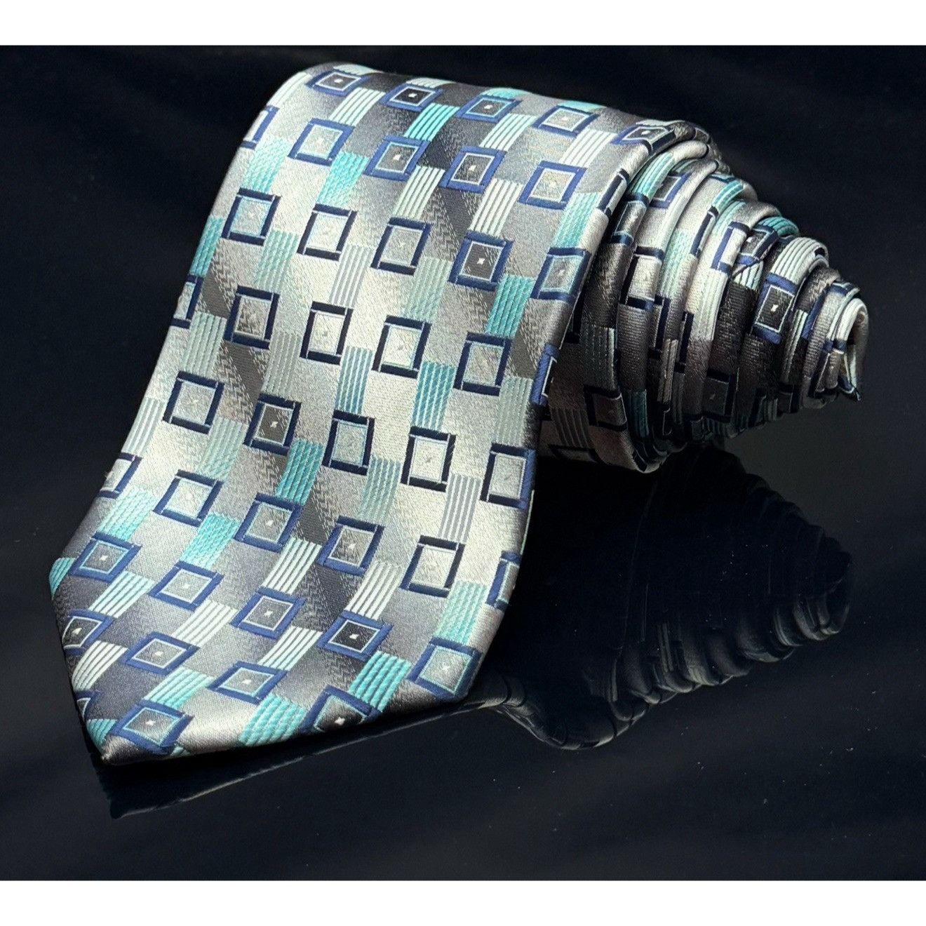 Alexander Julian ALEXANDER JULIAN COLOURS Light Blue Silver Geometric Squares Size ONE SIZE - 1 Thumbnail