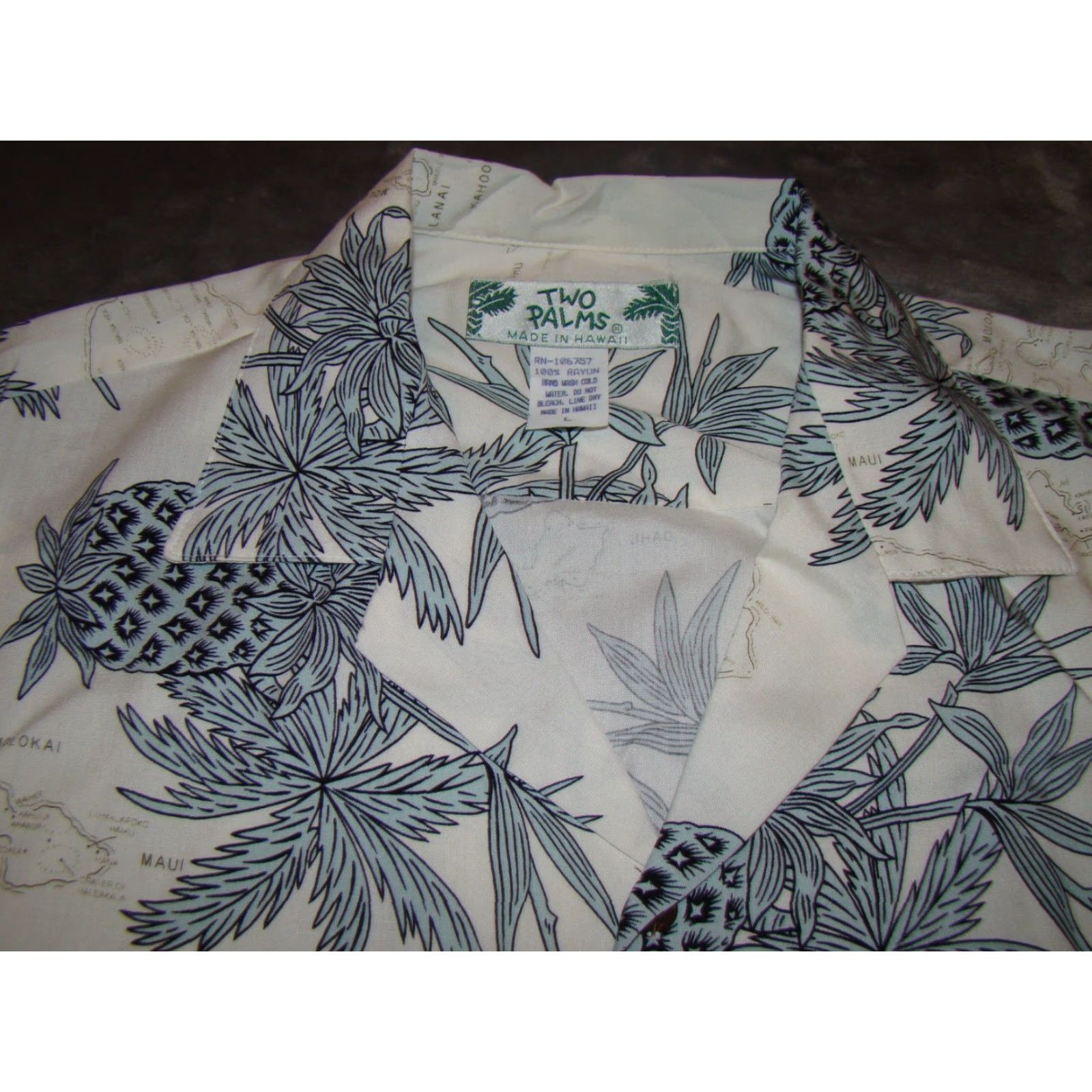 Vintage VINTAGE Two Palms Shirt Mens Large Luau Pineapple Tropical Island Hawaiian Map Shirt Size US L / EU 52-54 / 3 - 3 Thumbnail