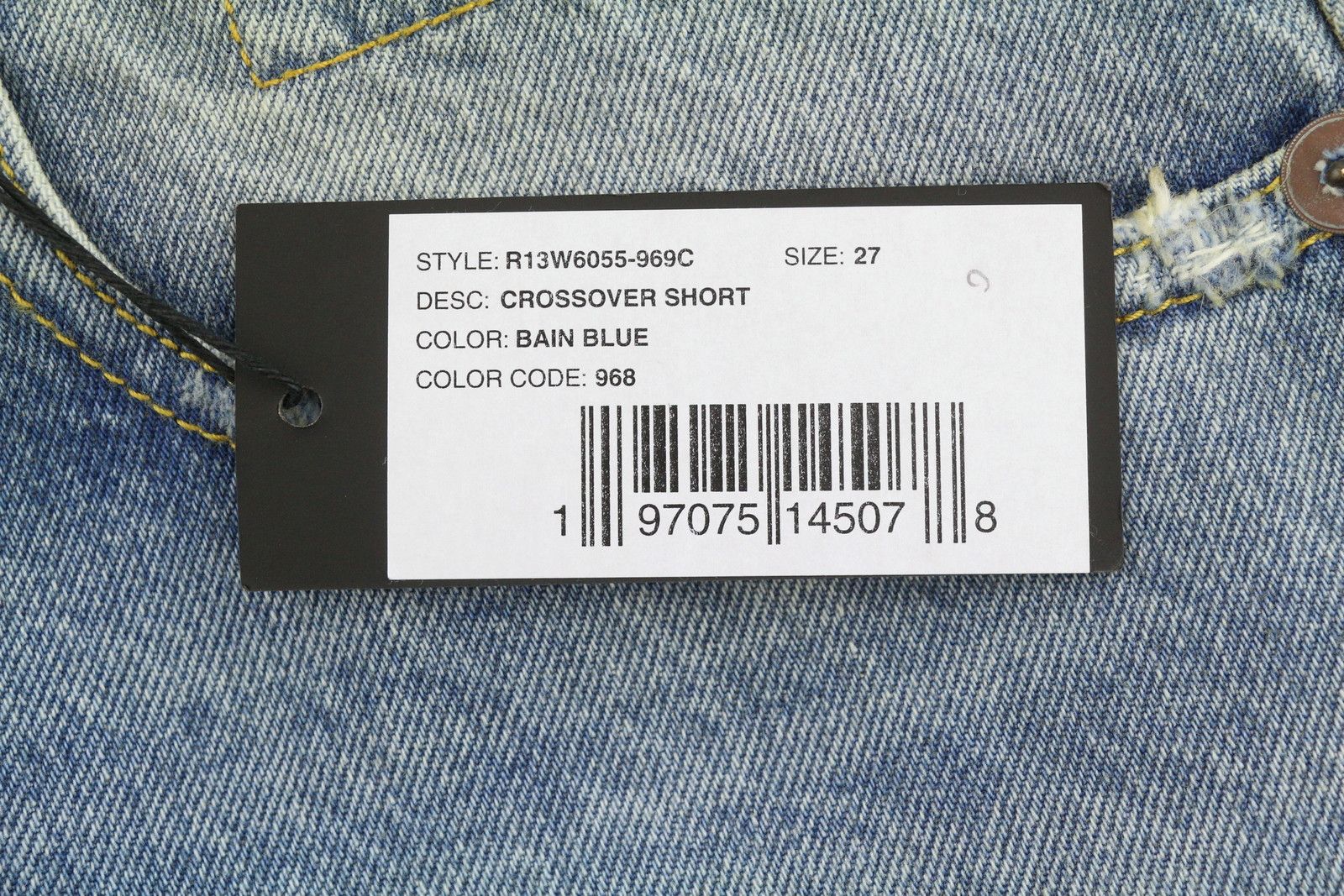 R13 CROSS OVER 27 Bain Blue Asymmetric Button Shorts 89418 Size 27" / US 4 / IT 40 - 7 Thumbnail