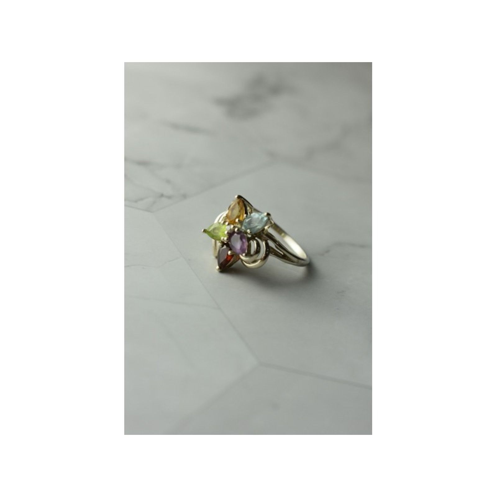 Jewelry 925 STERLING SILVER MULTI GEMSTONES "FLOWER" RING SIZE 8 Size ONE SIZE - 8 Thumbnail