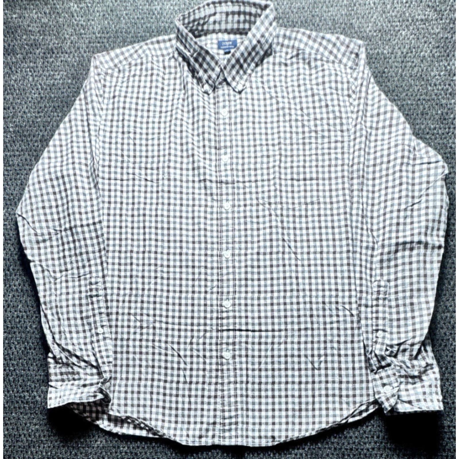 J.Crew VINTAGE J. Crew Long Sleeve Button-Down Mens XL Brown White Check 100% Cotton Shirt 1656 Size US XL / EU 56 / 4 - 2 Thumbnail