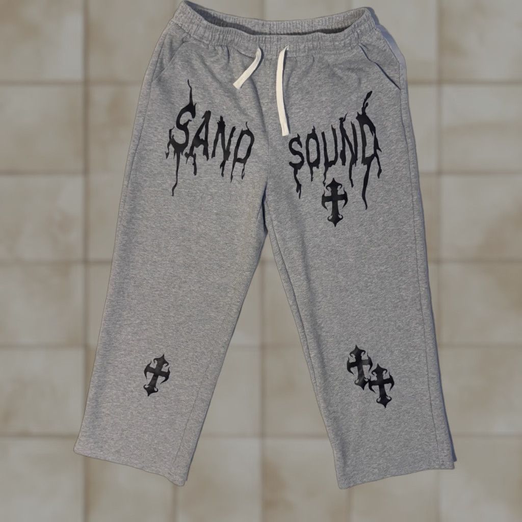 Vintage Sand Sound Graphic Drawstring Sweatpants L Gray Men Pants Size US 33 - 1 Thumbnail