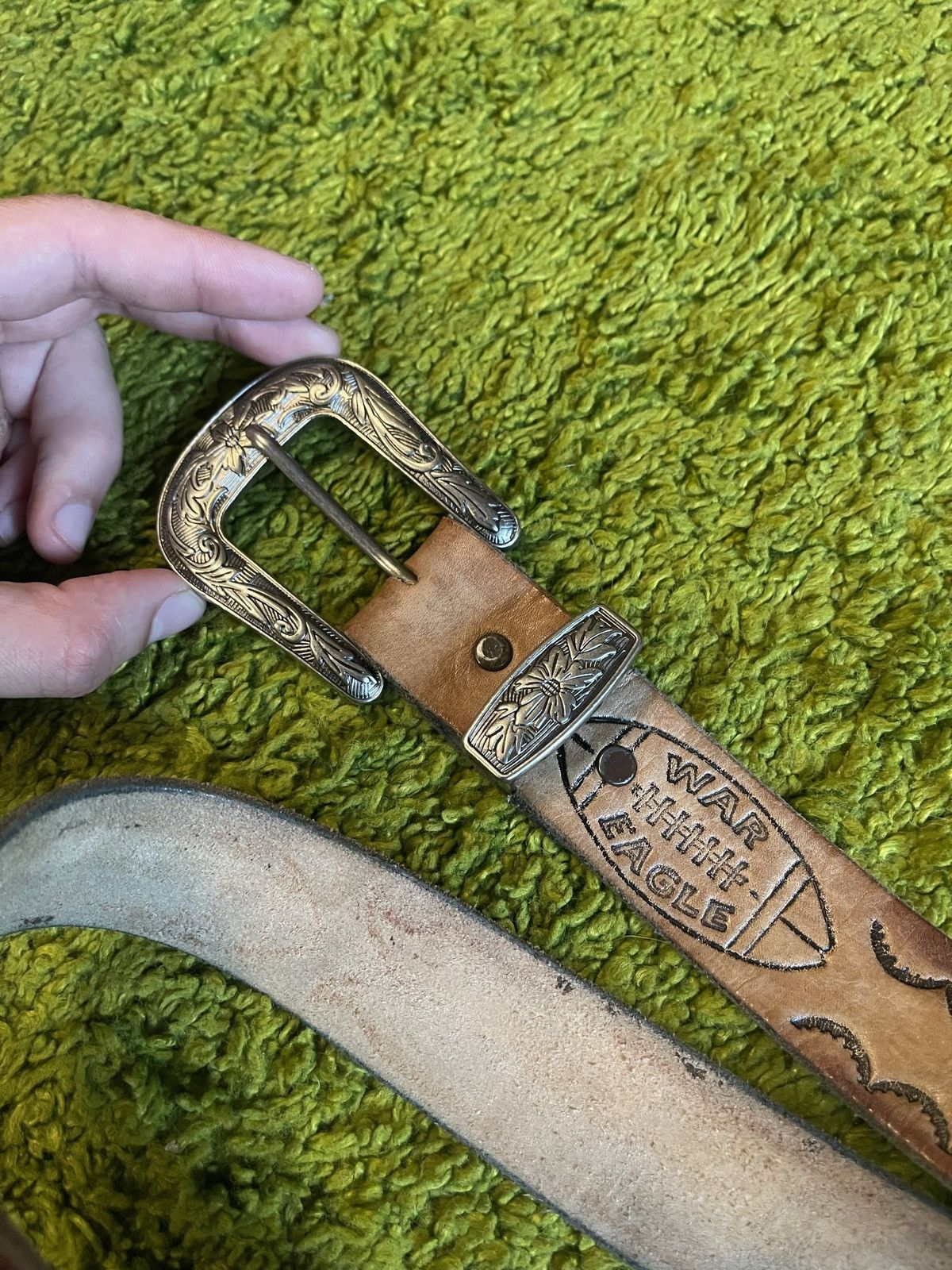 Auburn Sportswear Auburn War Eagle rugby 1990s vintage real leather belt Size 34 - 2 Thumbnail