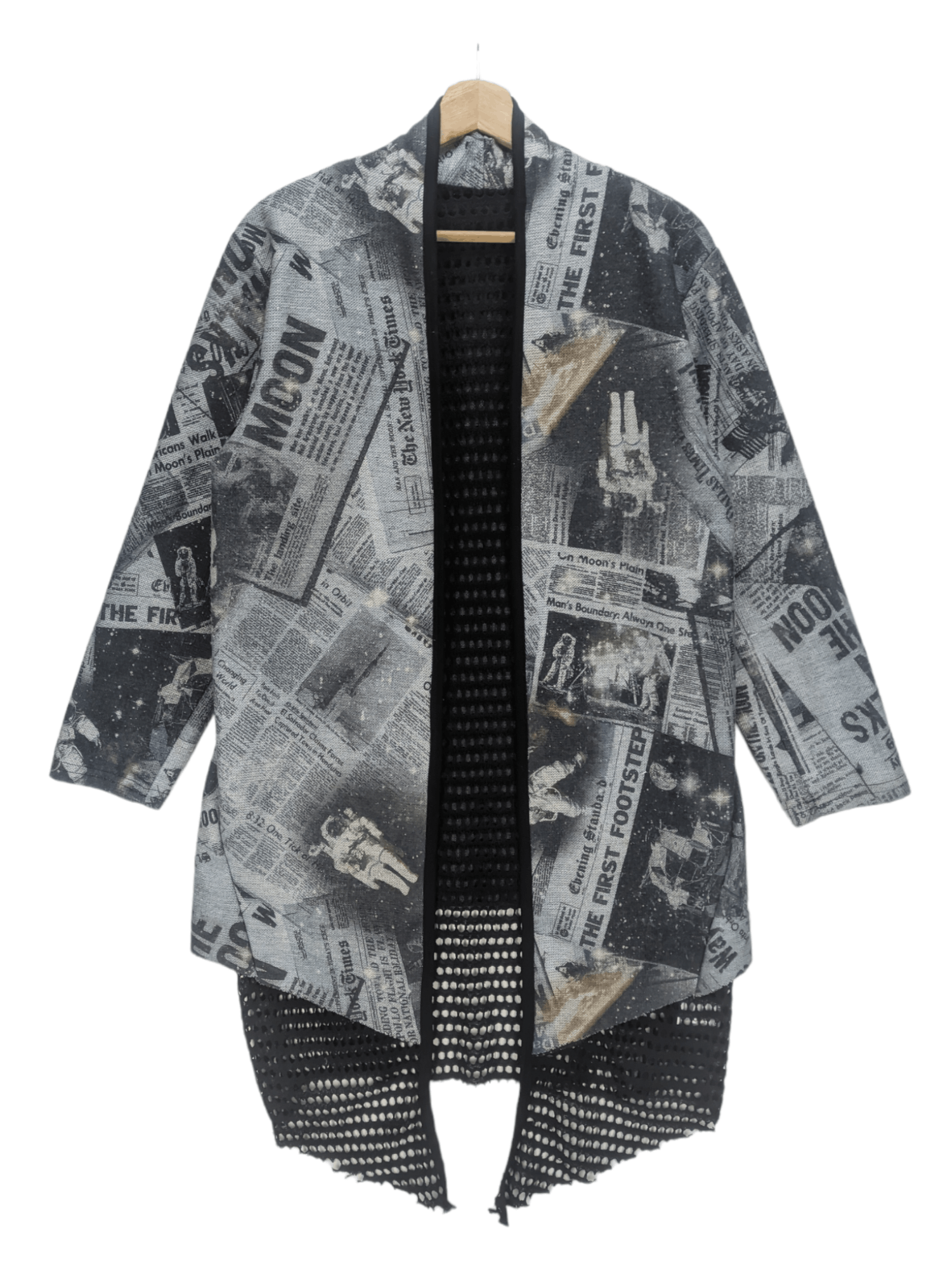 Japanese Brand Steals🔥Cardigan Jacket Fishnet Newspaper Design by Decides Size US M / EU 48-50 / 2 - 1 Thumbnail
