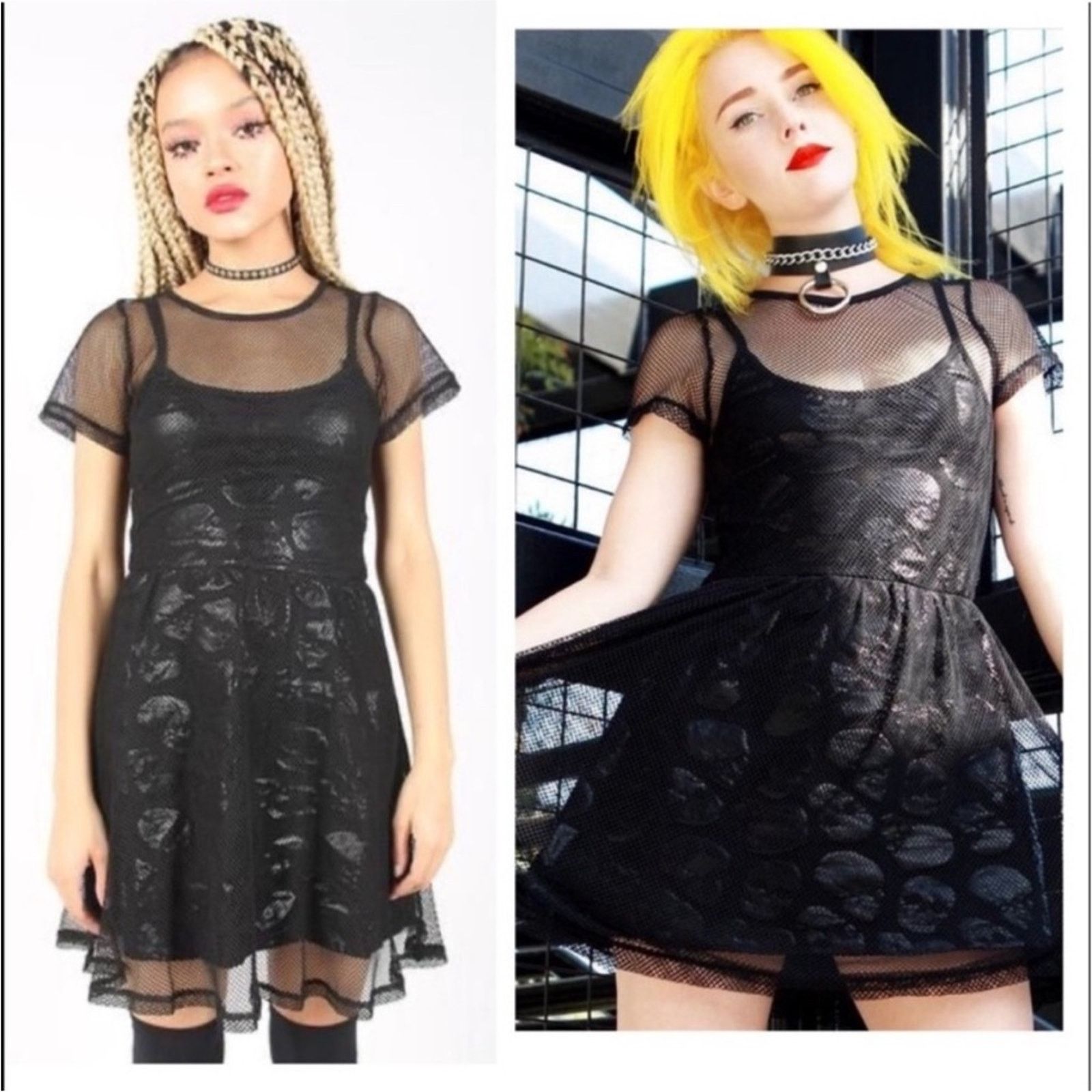 Iron Fist IRON FIST Skullz Club S Black Sheer Fit Flare Dress Babydoll Size S / US 4 / IT 40 - 4 Thumbnail