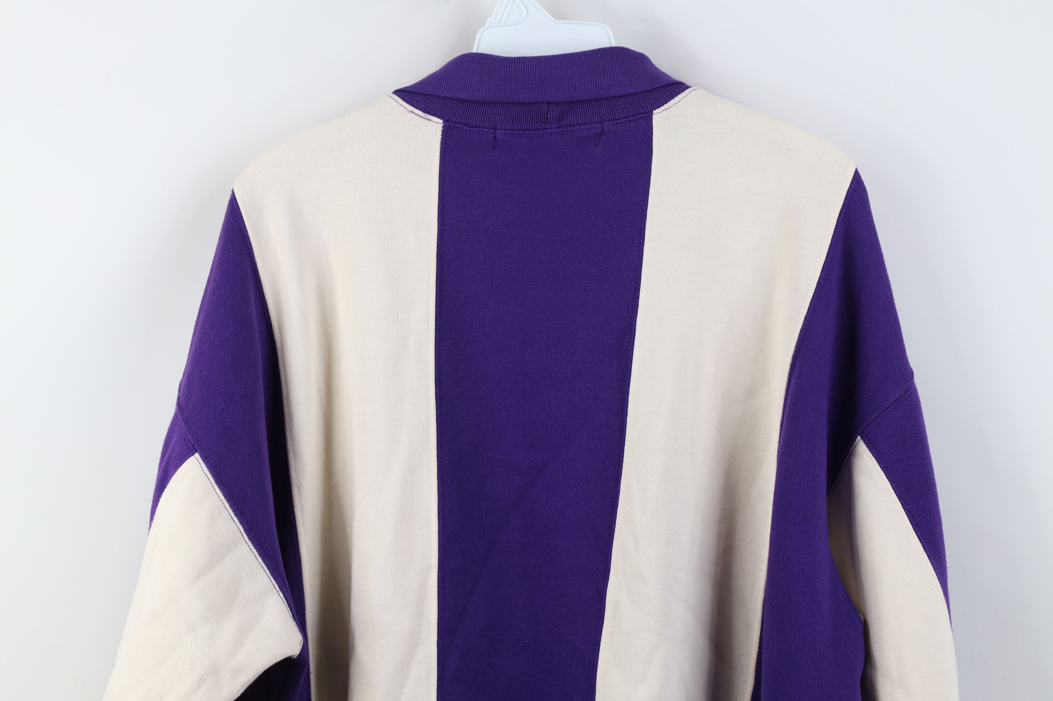 Vintage Vintage 90s Streetwear Block Striped Collared Sweatshirt Size L / US 10 / IT 46 - 10 Thumbnail
