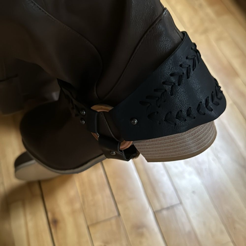 Other Dark brown, black buckle belt accent faux leather knee high Size US 8 / IT 38 - 4 Thumbnail
