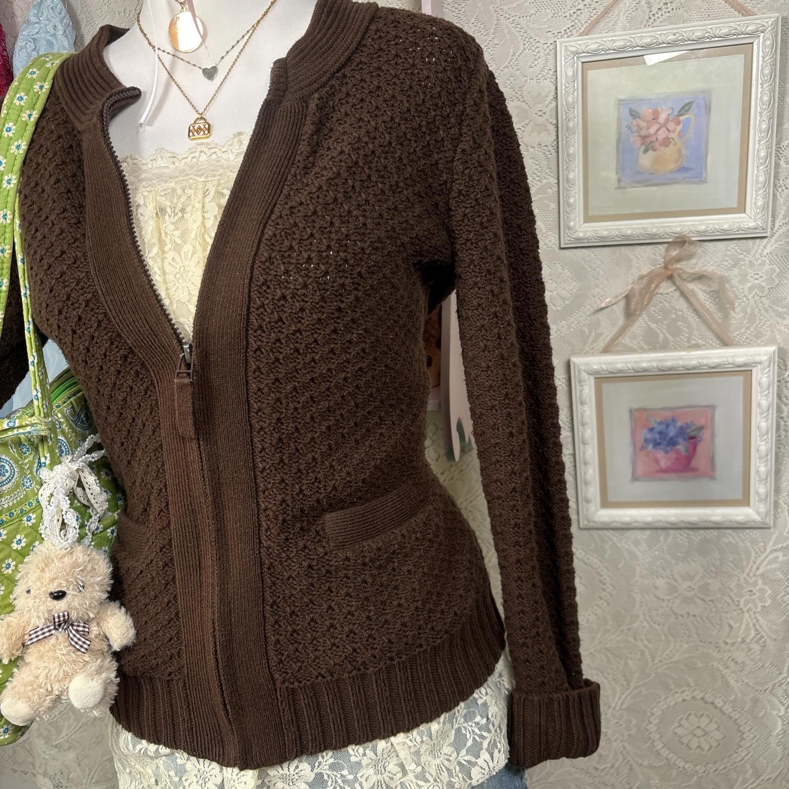 Coldwater Creek vintage cozy brown fitted zip up sweater Size S / US 4 / IT 40 - 3 Thumbnail