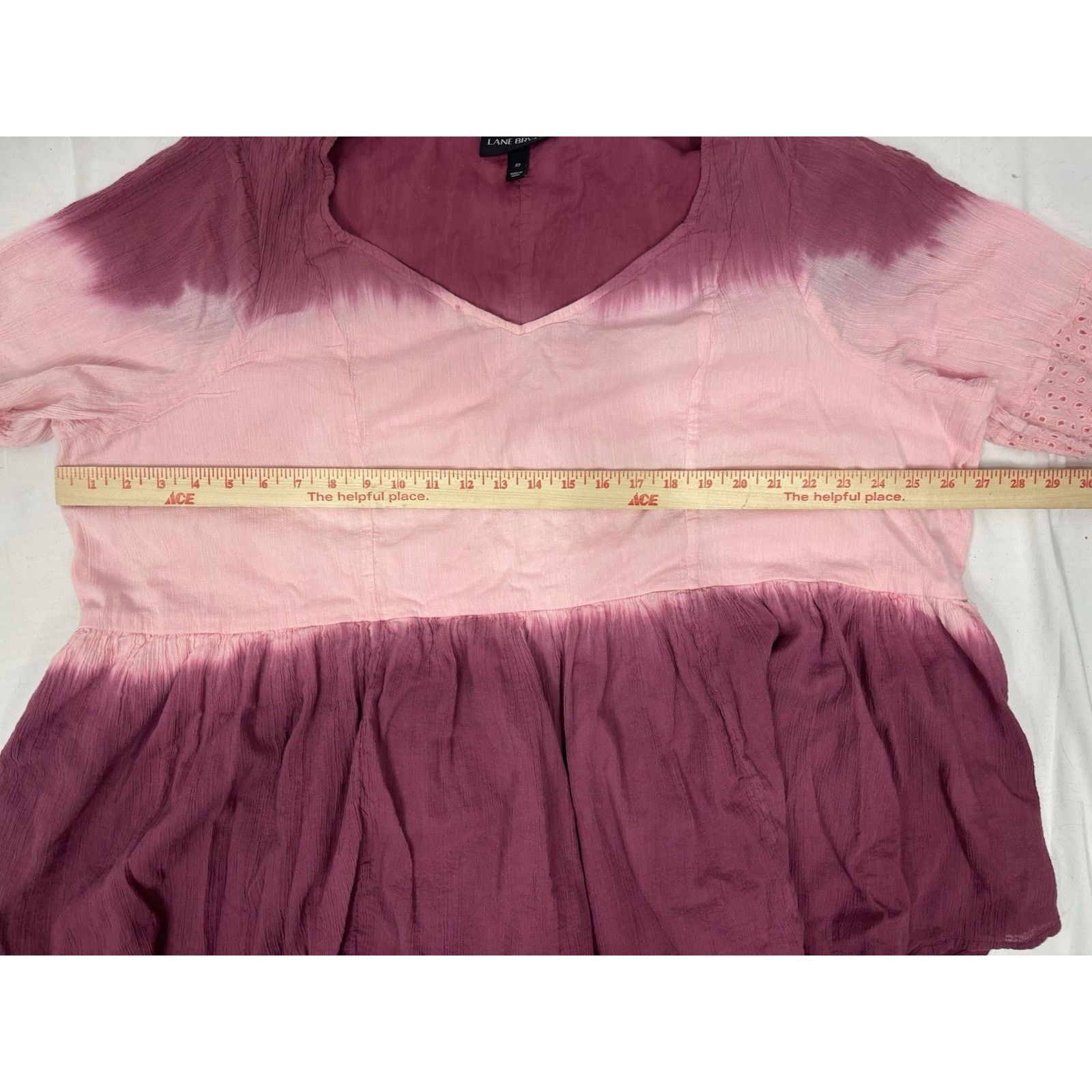 Other Lane Bryant 22 Blush Pink Ombre Tie Dye LS V-Neck Blouse Size 3XL / US 20-22 - 3 Thumbnail