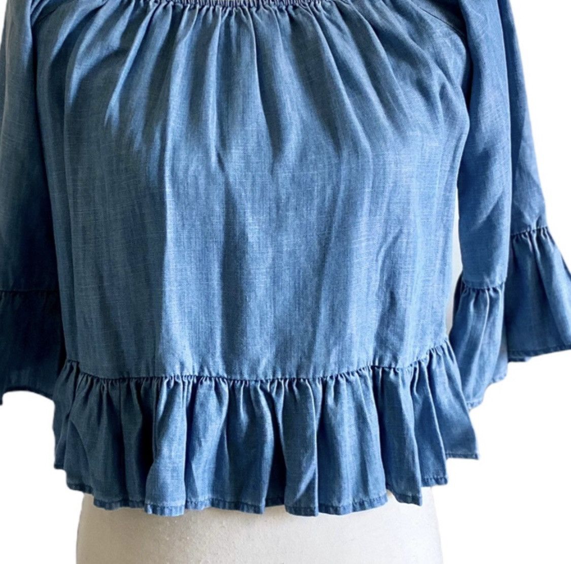 Gianni Valentino GIANNI BINI HERITAGE WASH DENIM OFF SHOULDER BELL SLEEVE TOP Size XS / US 0-2 / IT 36-38 - 6 Thumbnail