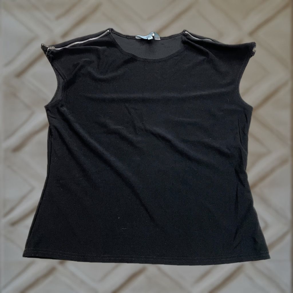 Vintage Atmosphere Tank Top Shirt Womens 14 Black Sleeveless Zip Shoulder Stretch Ladies Size XL / US 12-14 / IT 48-50 - 1 Thumbnail