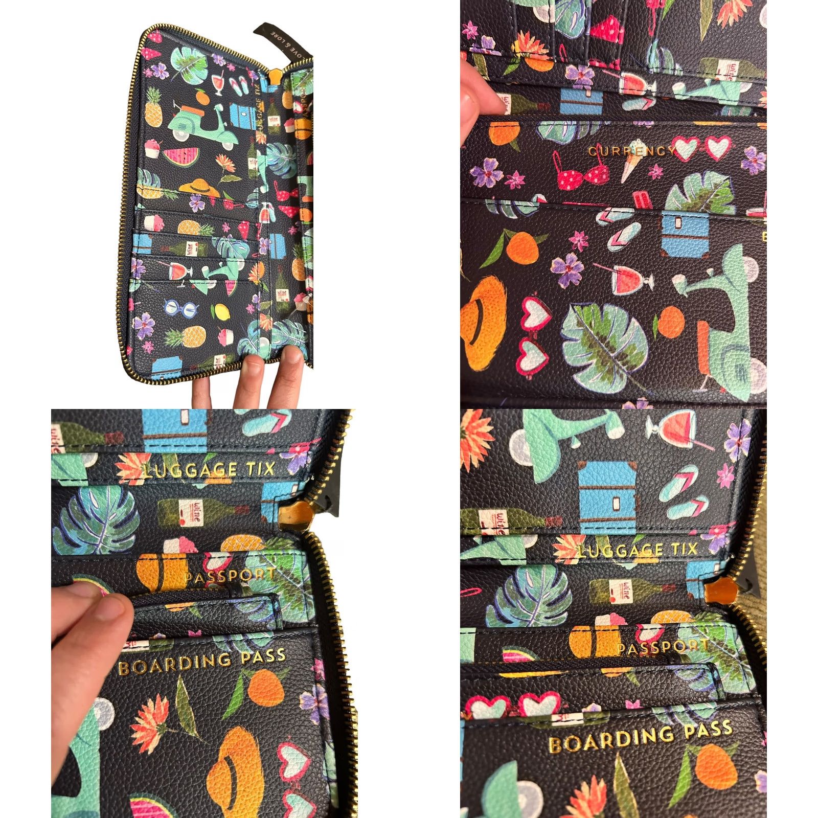 Vintage Love & Lore Travel Documents Foldover Wallet Tropical Vacation Print Women’s NWT Wristlet Credit Card Folding Blue Geometric Tropic Theme Women Size ONE SIZE - 11 Thumbnail