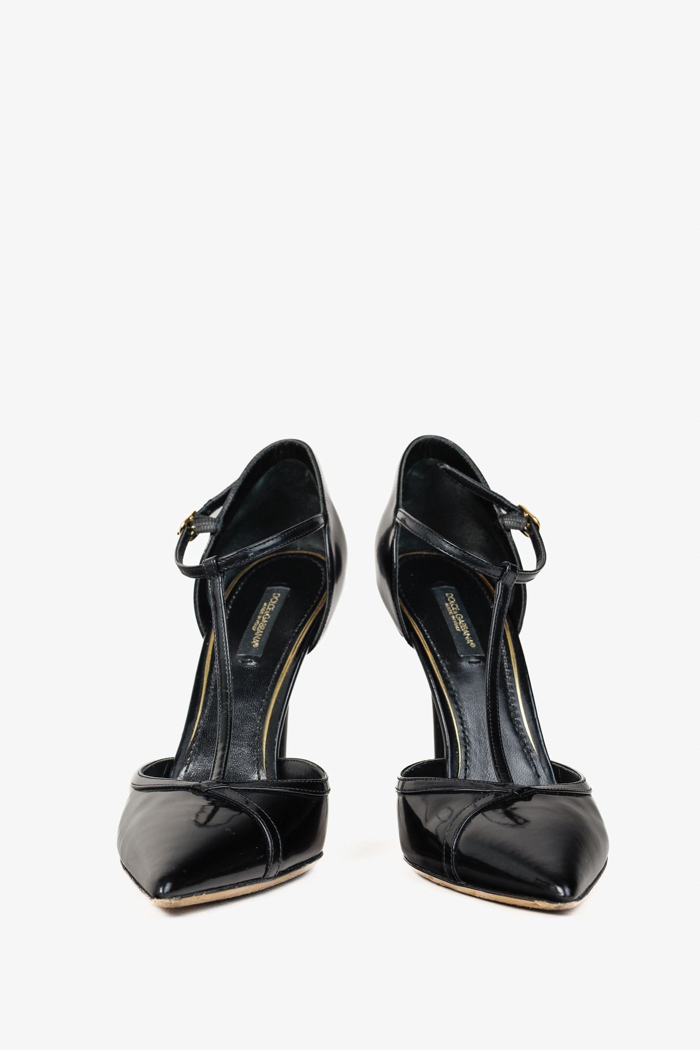 Dolce & Gabbana Dolce & Gabbana Black Patent Leather T-Strap Heels Size US 7.5 / IT 37.5 - 2 Thumbnail