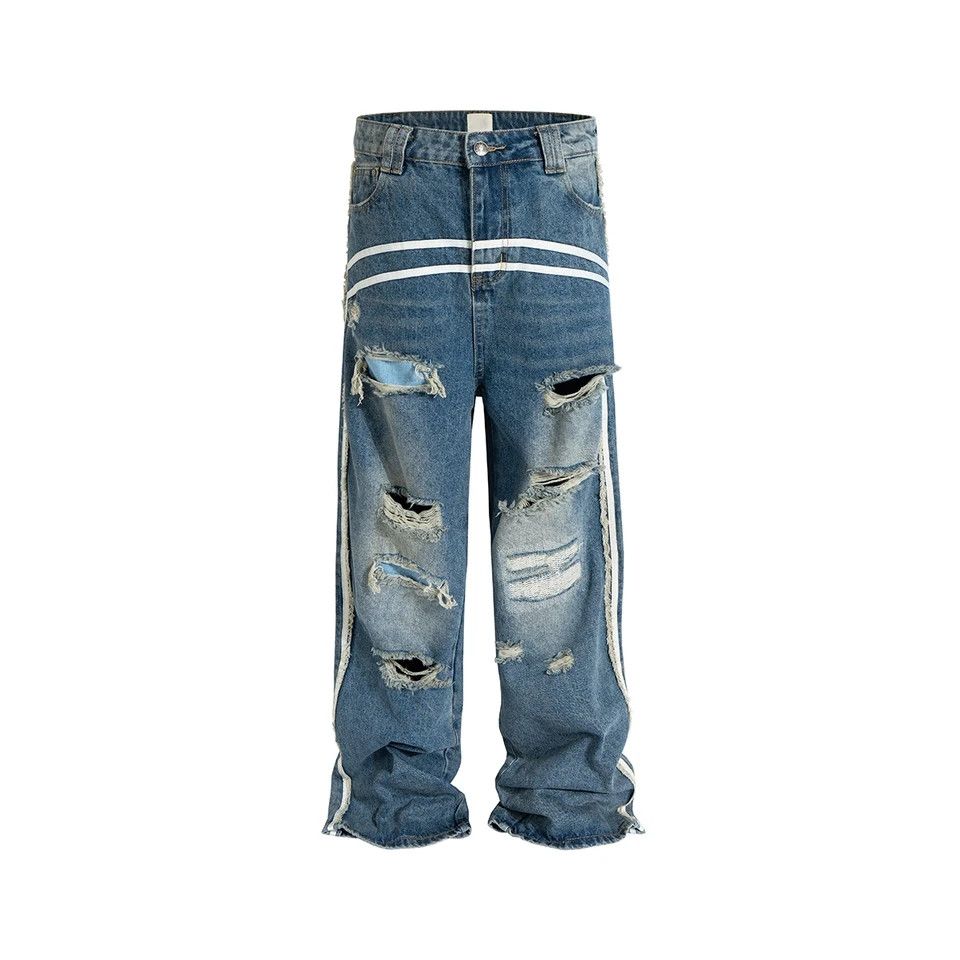 High Street White Striped Washed Jeans