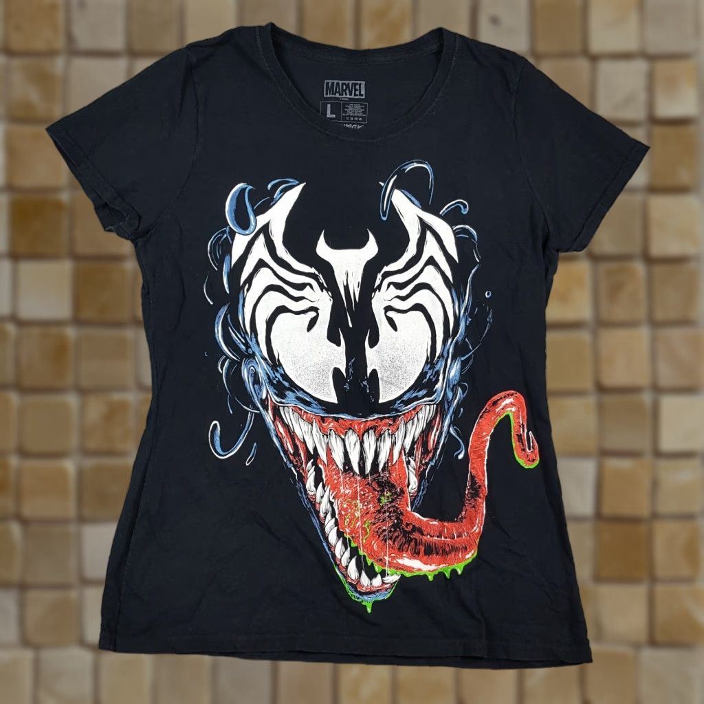 Vintage Venom Marvel T-Shirt Womens Size L Retro Short Sleeve Crew Neck Black Cotton 90s Comic Rock Vintage Style Mens Girls? Size L / US 10 / IT 46 - 1 Thumbnail