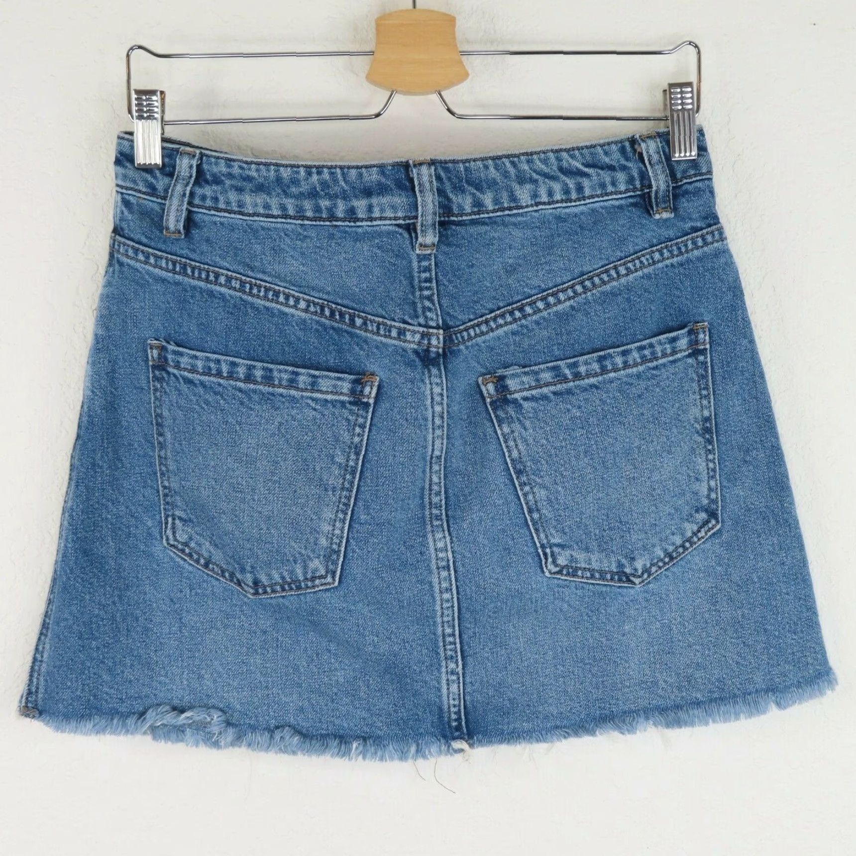 Vintage We The Free Skirt Womens 27 Denim Blue A-Line Short Zip Front Distressed Hem Frayed Hem Casual VintageNo (adjusted) Size 27" / US 4 / IT 40 - 5 Thumbnail