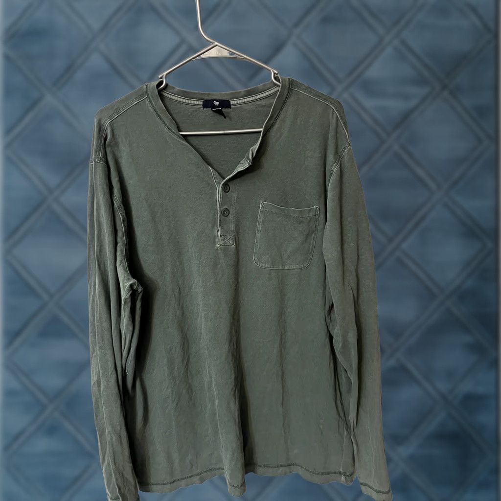 Gap GAP Men XL Long Sleeve Crew Neck Pullover Henley Sweatshirt Green Size US XL / EU 56 / 4 - 1 Thumbnail