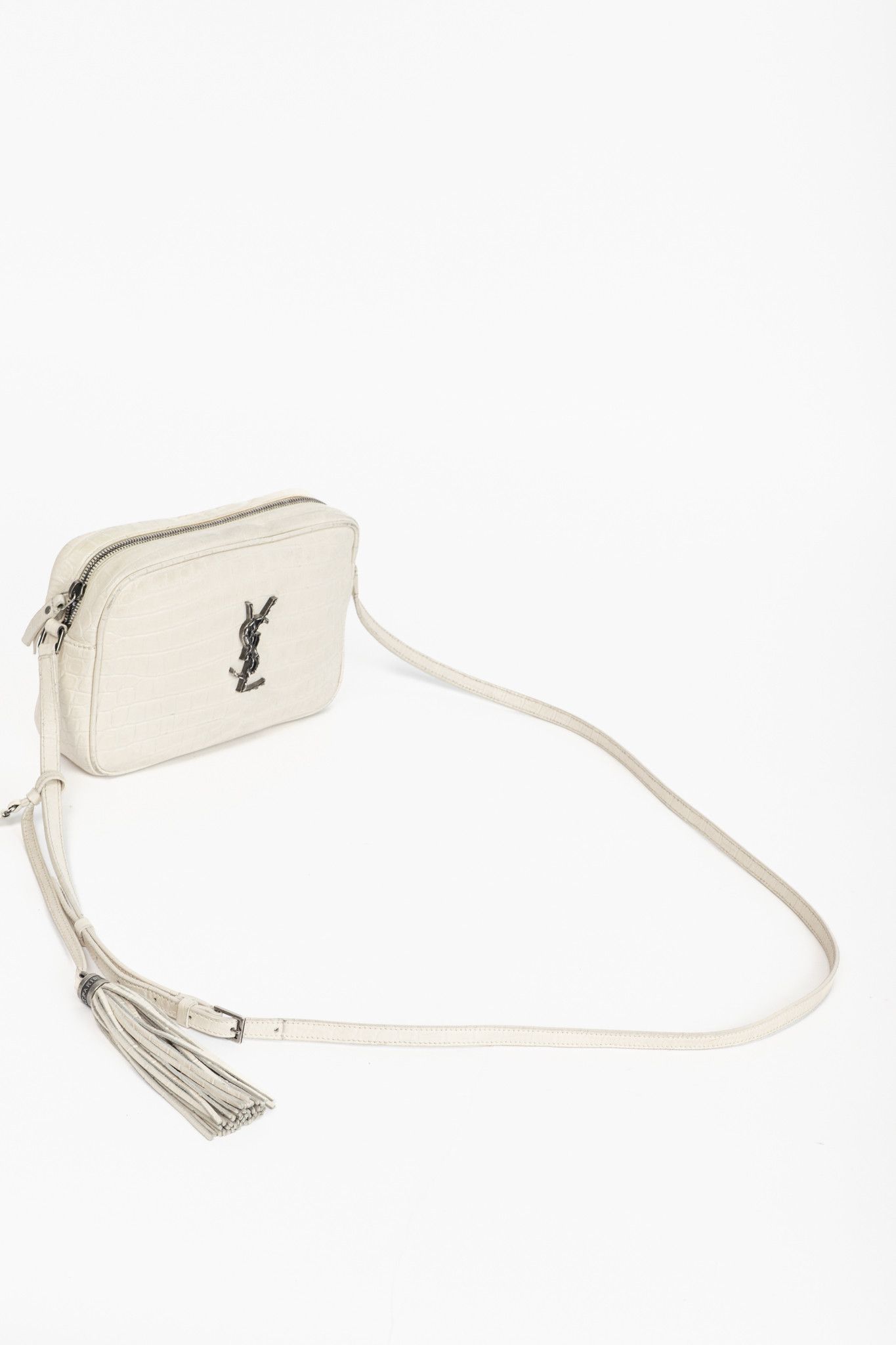 Saint Laurent Paris Saint Laurent Lou Camera White Croc-Embossed Crossbody Size ONE SIZE - 6 Thumbnail