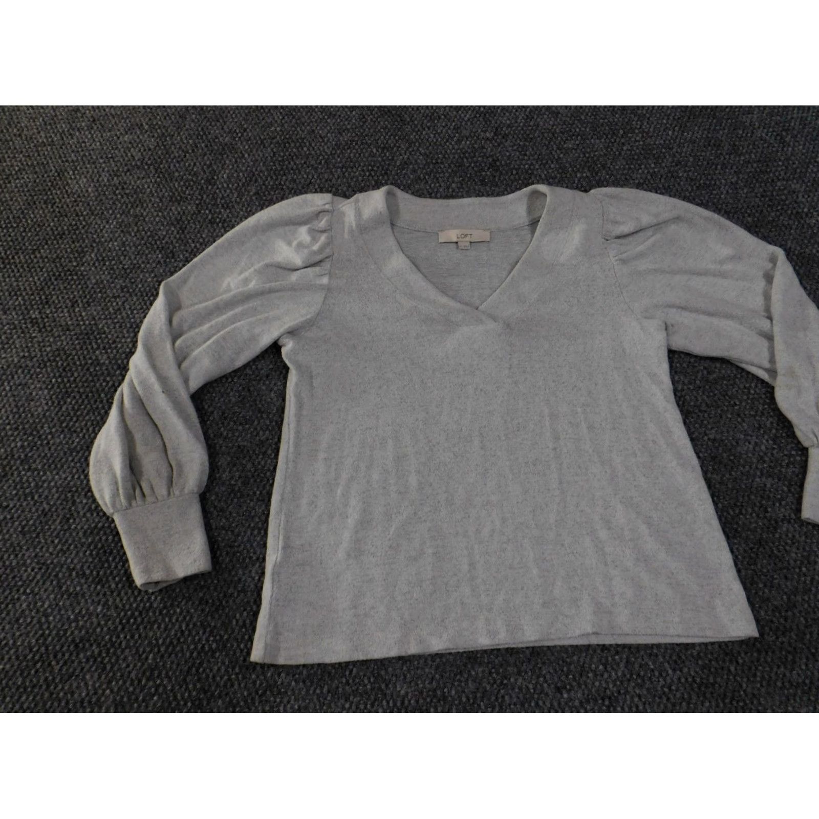 Loft LOFT Sweater Womens Small Gray Puff Sleeve V Neck Knit Top Pullover Regular Size S Size S / US 4 / IT 40 - 4 Thumbnail