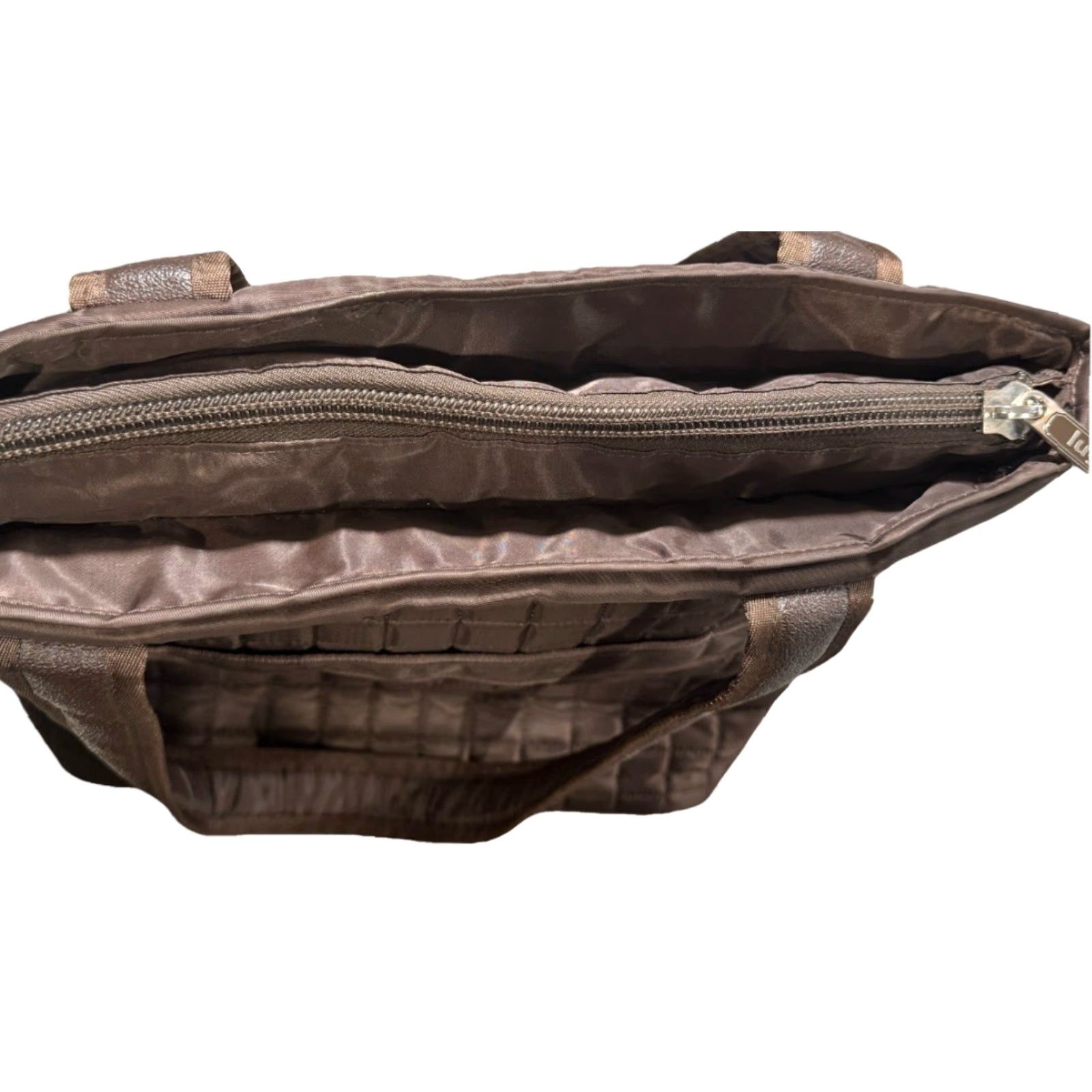 LUG Tote Bag Brown Quilted Travel Organizer - Double Handle, Pockets, Zip, Nylon Lining - Women, Large