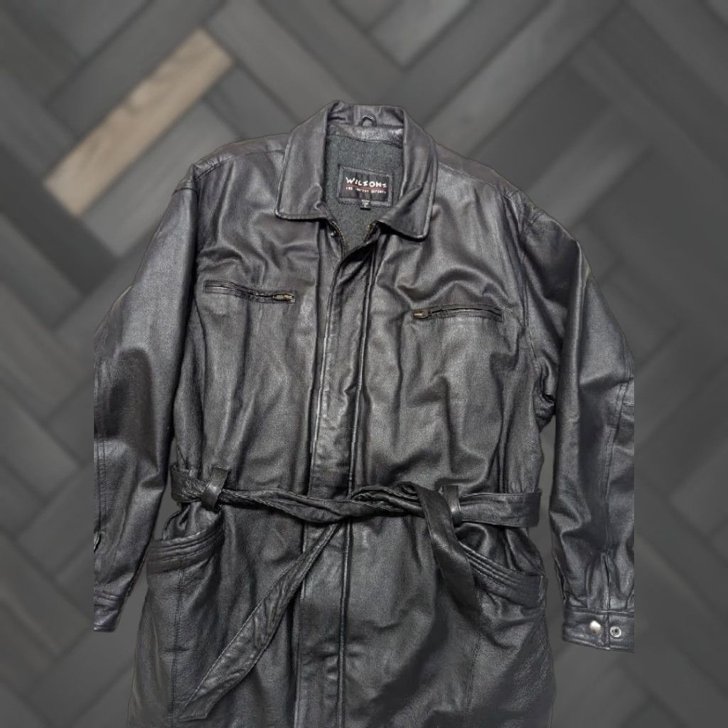 Vintage VINTAGE Wilsons Leather COAT XL BELTED brown leather trench coat Mens overcoat with belt - 1990s style (Chest 48 in) Size US XL / EU 56 / 4 - 1 Thumbnail