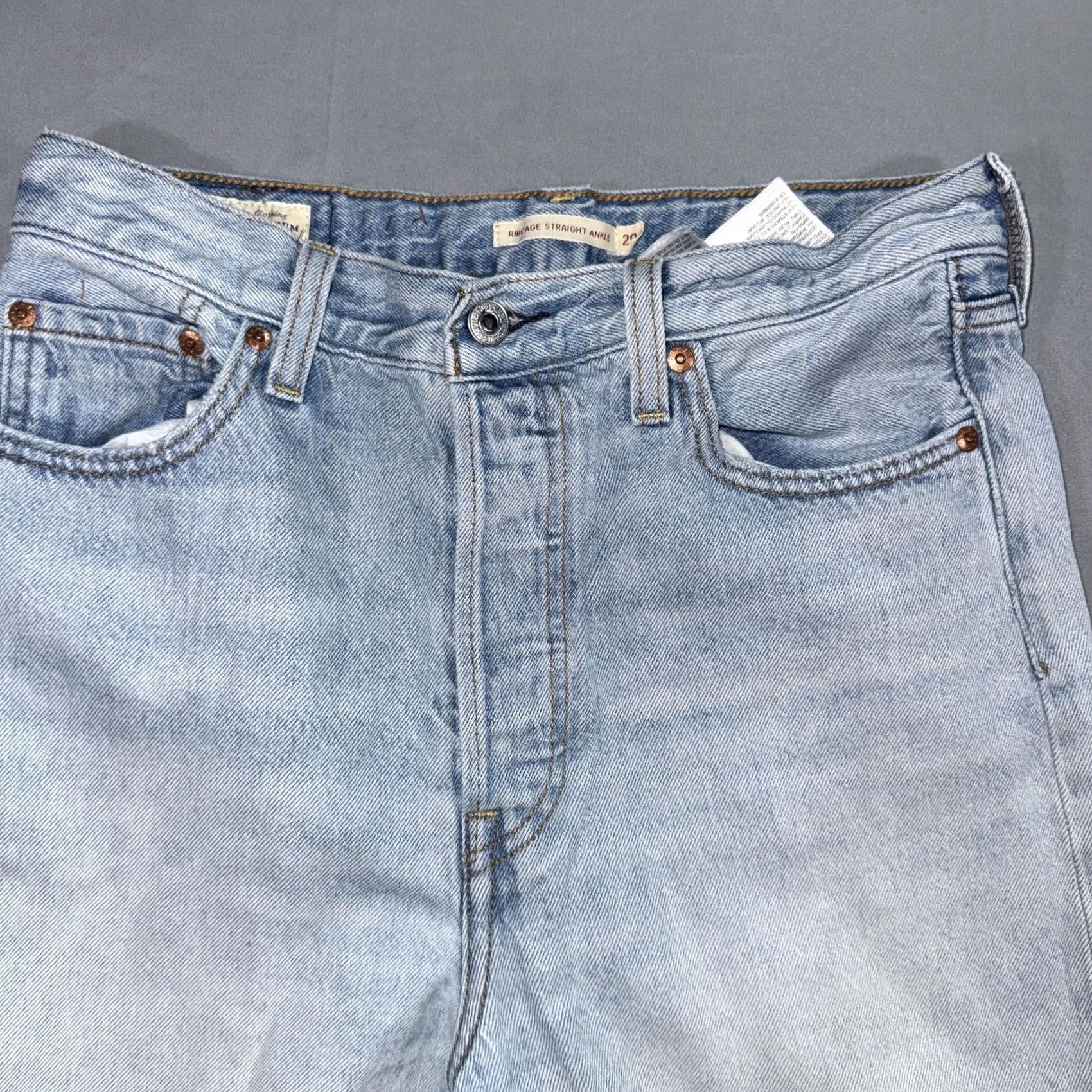 Levi's Levi's Ribcage Straight Jeans Women's 29 Light Blue High Rise Button Fly Size 29" - 3 Thumbnail