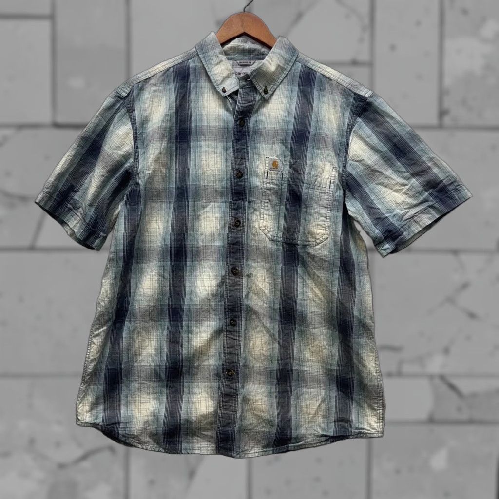 Carhartt Carhartt Blue Plaid Relaxed Fit Button-Up Shirt Mens Size L Short Sleeve Size US L / EU 52-54 / 3 - 1 Thumbnail