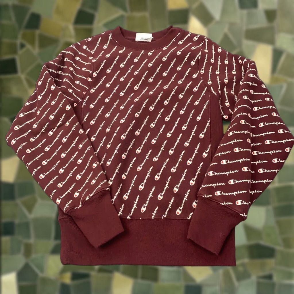 Champion Champion Sweatshirt XS Maroon Reverse Weave All Over Print Logo Crew Mens Size US XS / EU 42 / 0 - 1 Thumbnail