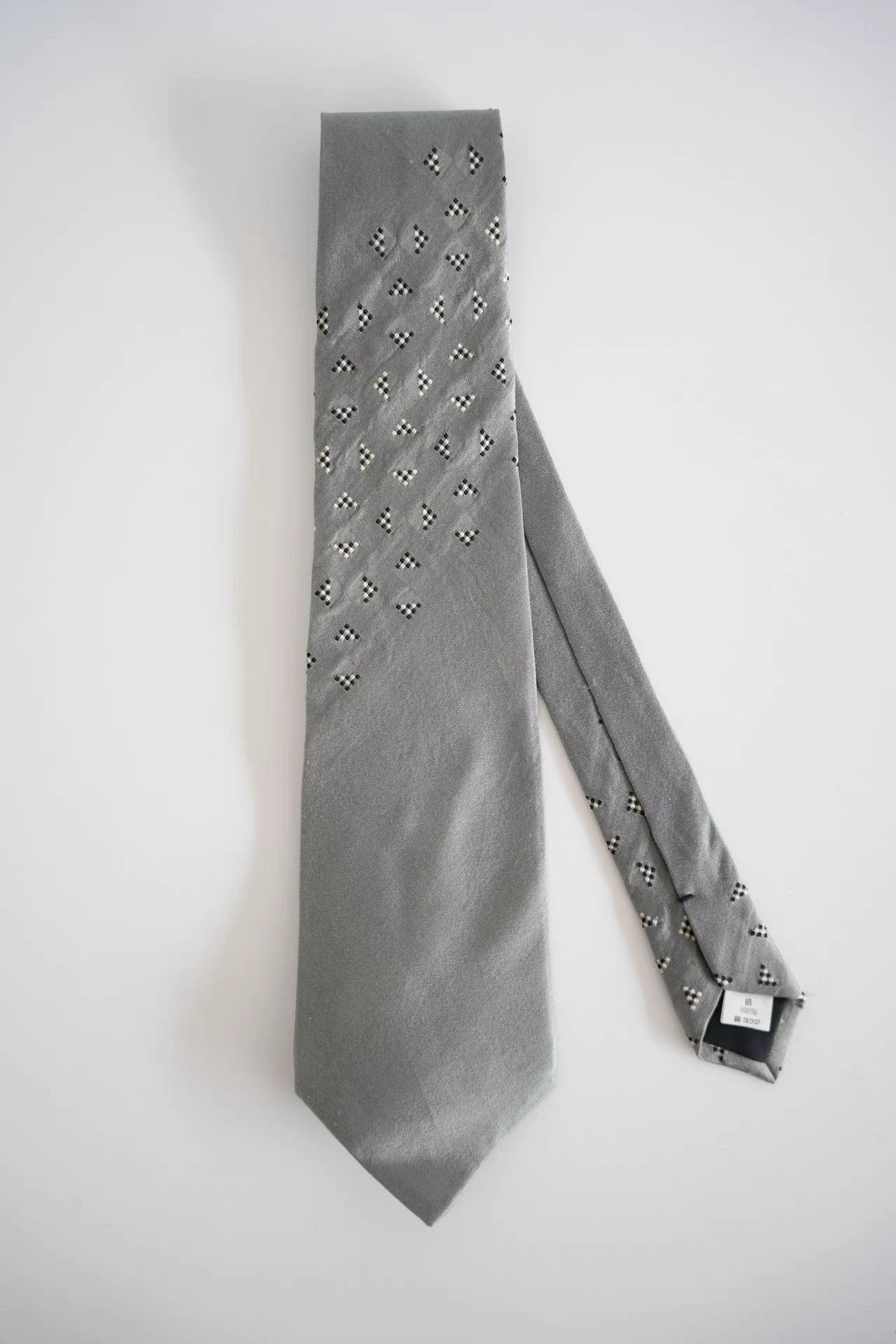 Yohji Yamamoto Yohji Yamamoto Pour Homme Gray & White Argyle Silk Tie K4 Size ONE SIZE - 1 Thumbnail