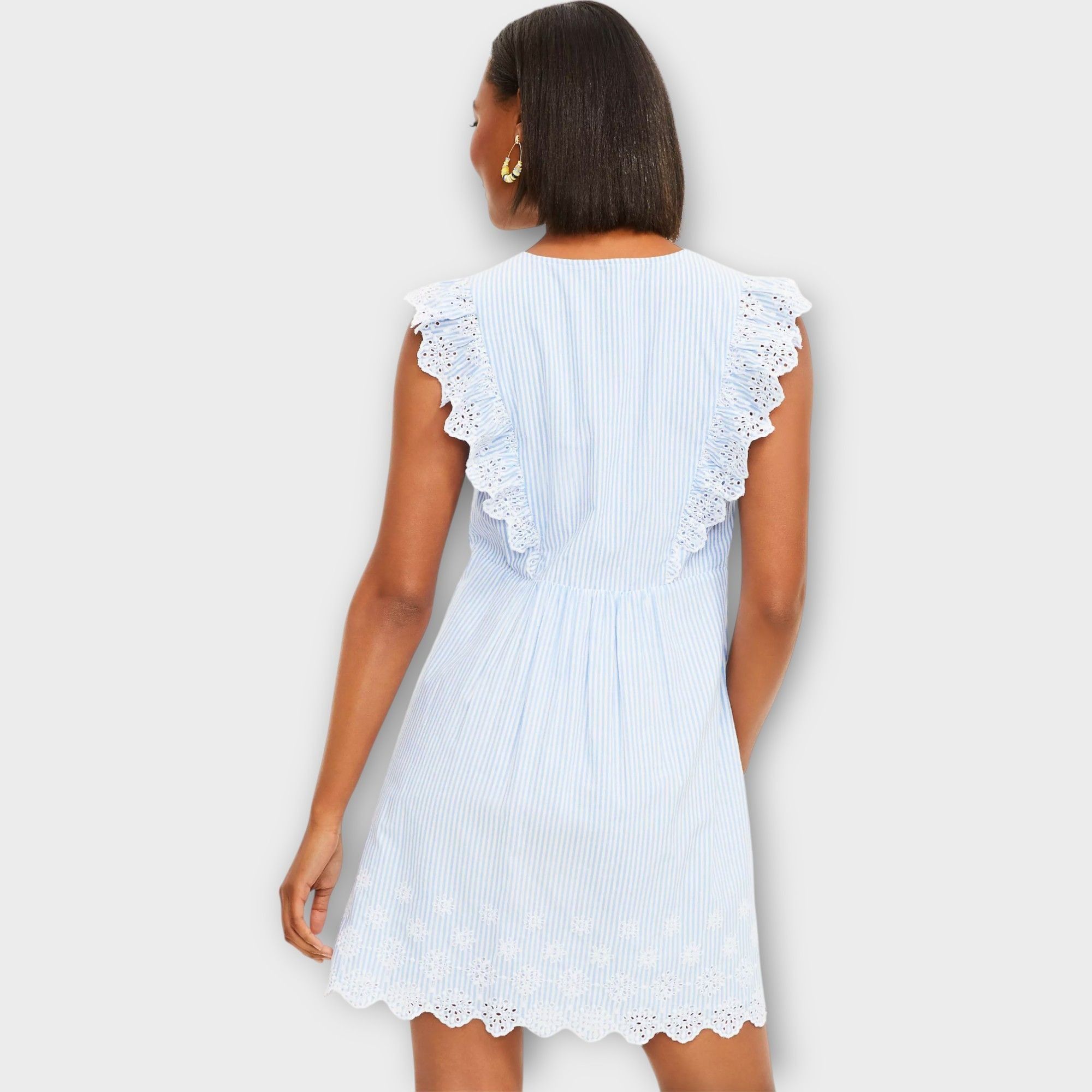 Gap Loft Women's Striped Eyelet Button Ruffle Swing Dress M Size M / US 6-8 / IT 42-44 - 4 Thumbnail