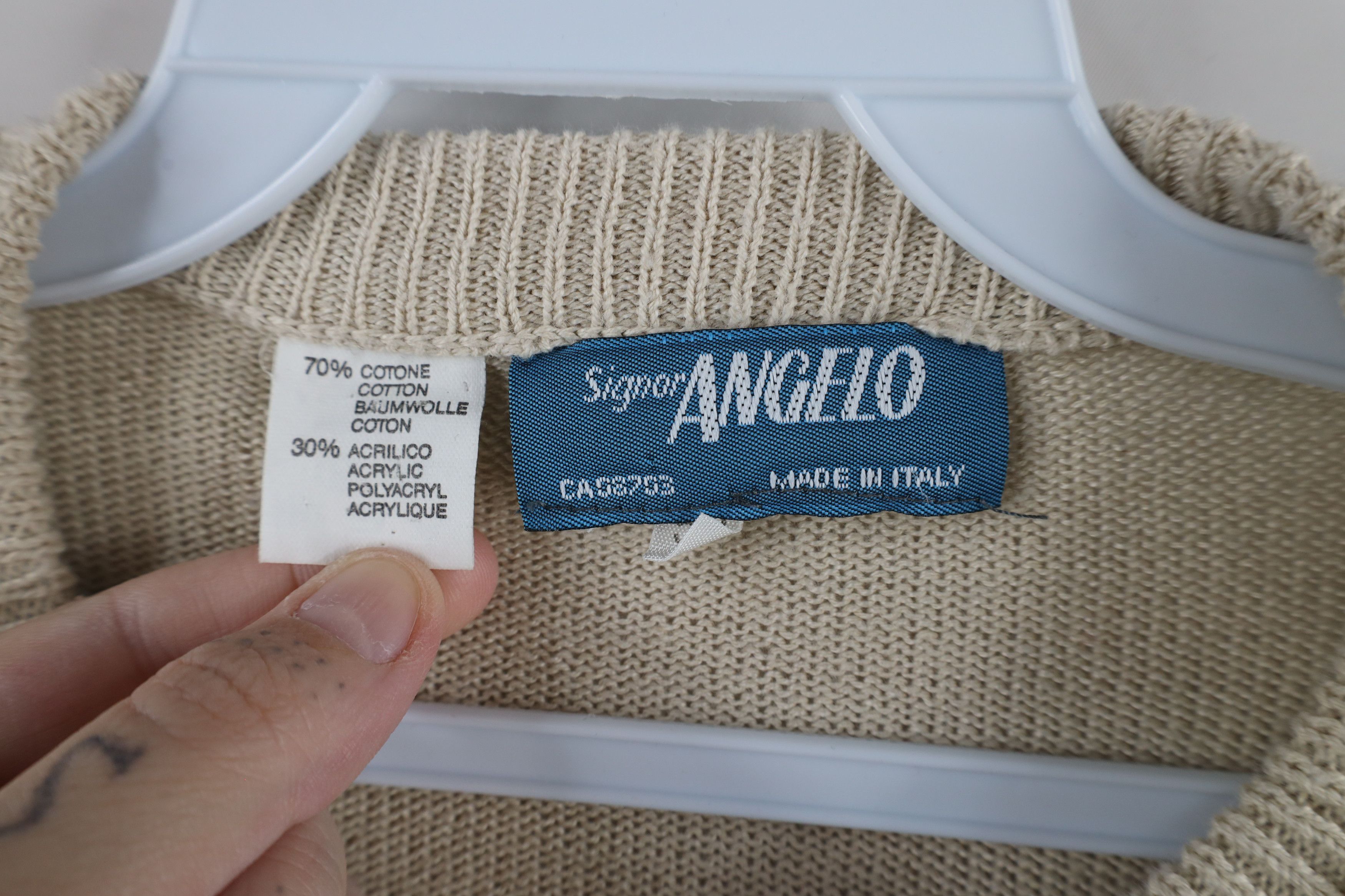 Vintage Vintage 90s Streetwear Diamond Knit Crewneck Sweater Beige Size US XXL / EU 58 / 5 - 7 Thumbnail