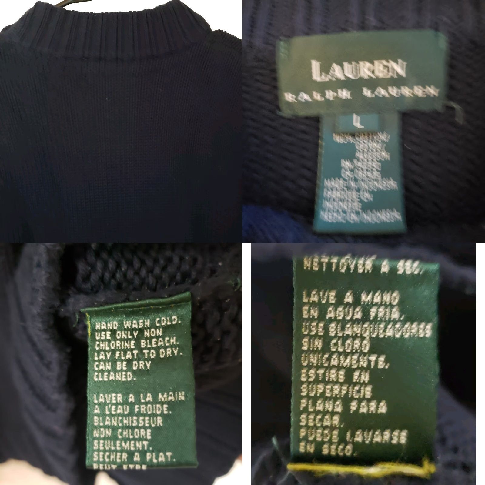 Ralph Lauren Lauren Ralph Lauren Women's L Black Cotton Sweater Shoulder Button Mock Neck Long Sleeve Raglan Pullover Knit Casual Workwear - Mens? Size L / US 10 / IT 46 - 8 Thumbnail