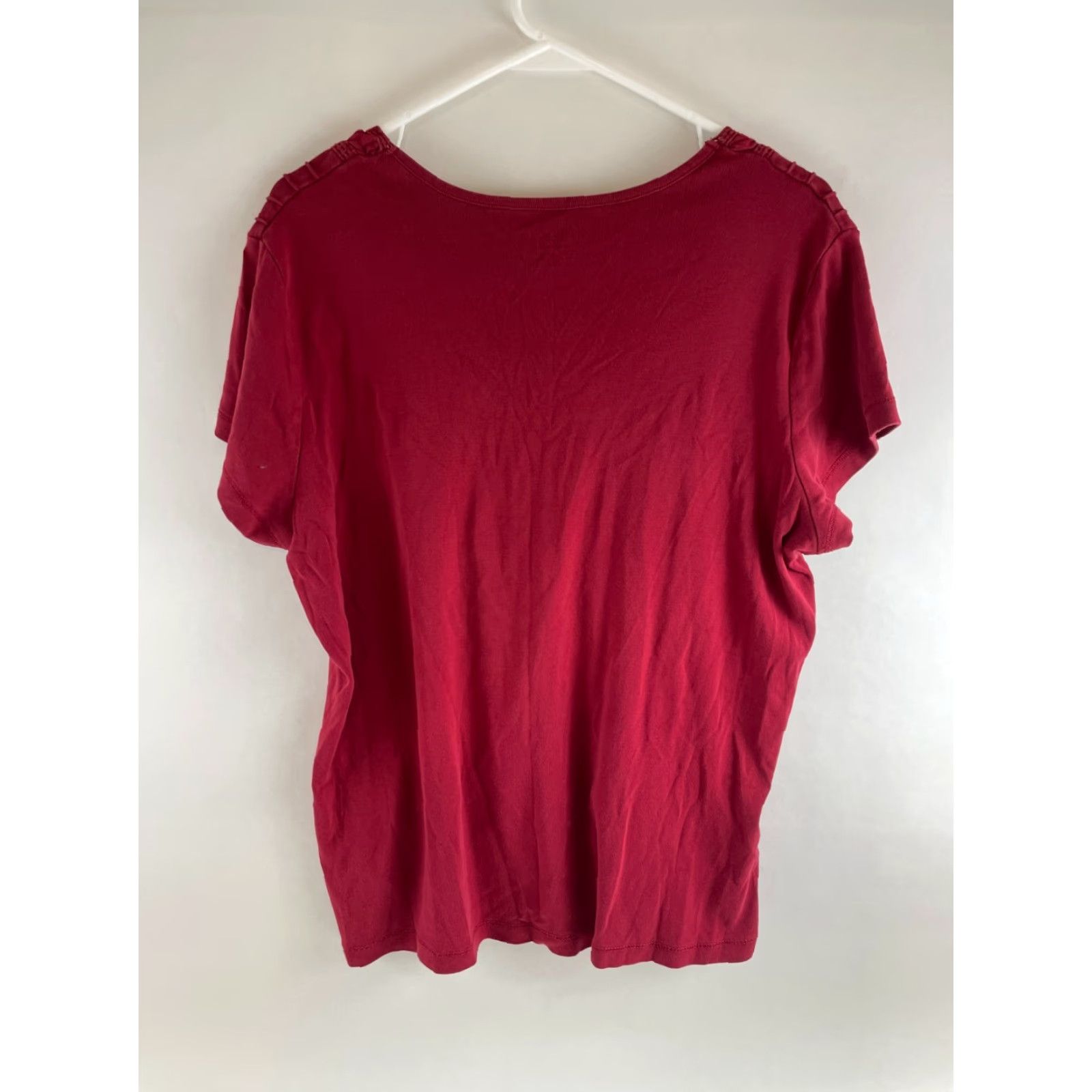 Faded Glory Faded Glory Blouse Women's Plus Size 2X Red V-neck Ruffled Tiered Neckline Tee Size XXL / US 16-18 / IT 52-54 - 2 Thumbnail