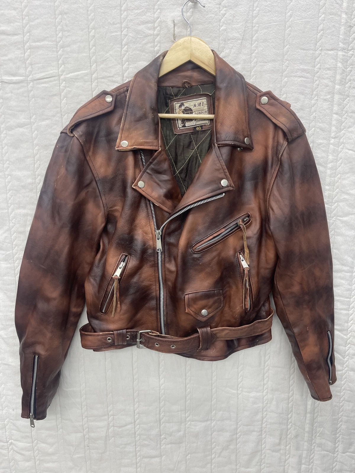 Vintage STEALS💥AMI BIKER’S LEATHER JACKET TIGER STRIPES Size US XXS / EU 40 - 1 Thumbnail