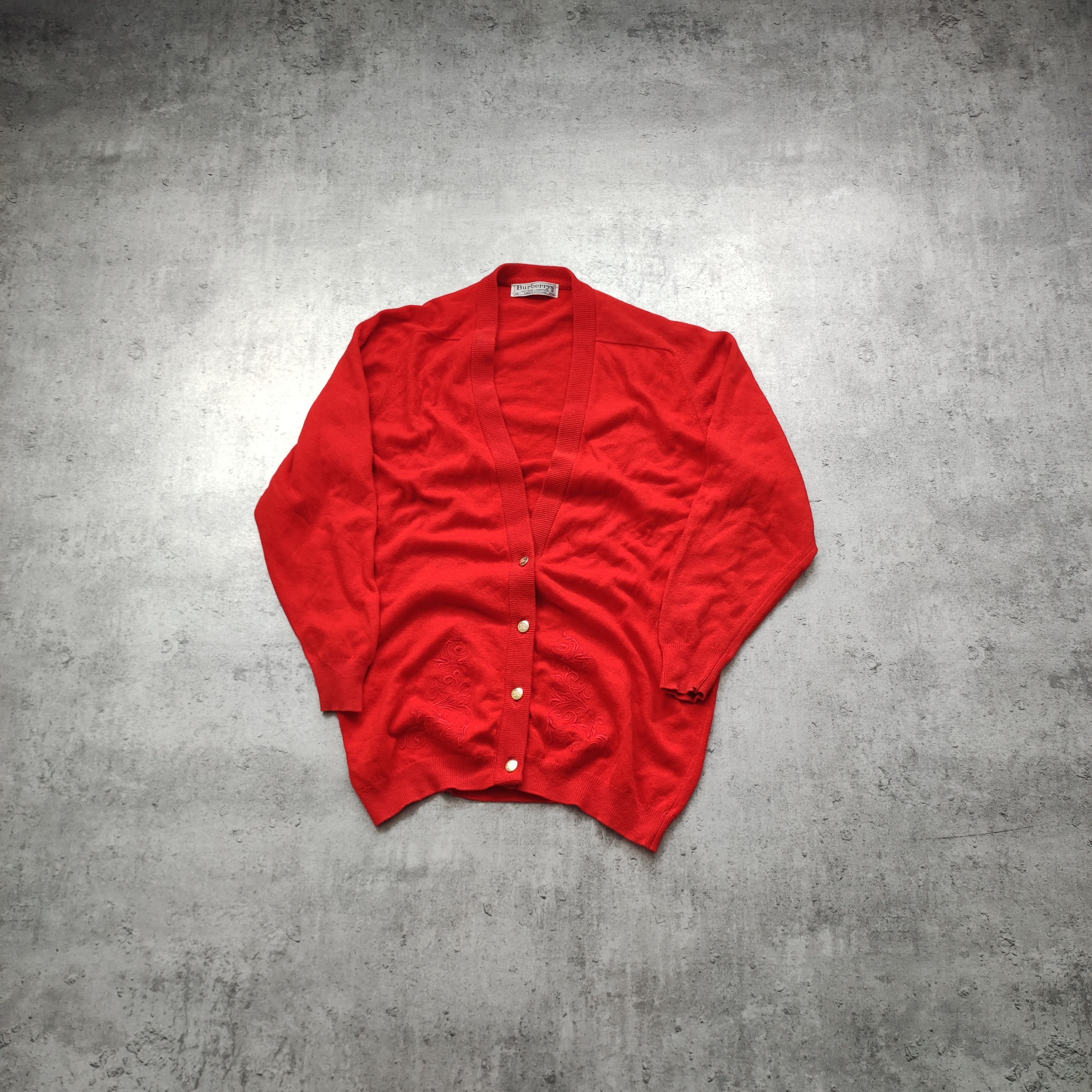 Burberry × Vintage Vintage RARE 80s Burberrys London Pique Red Cardigan Size US M / EU 48-50 / 2 - 1 Thumbnail