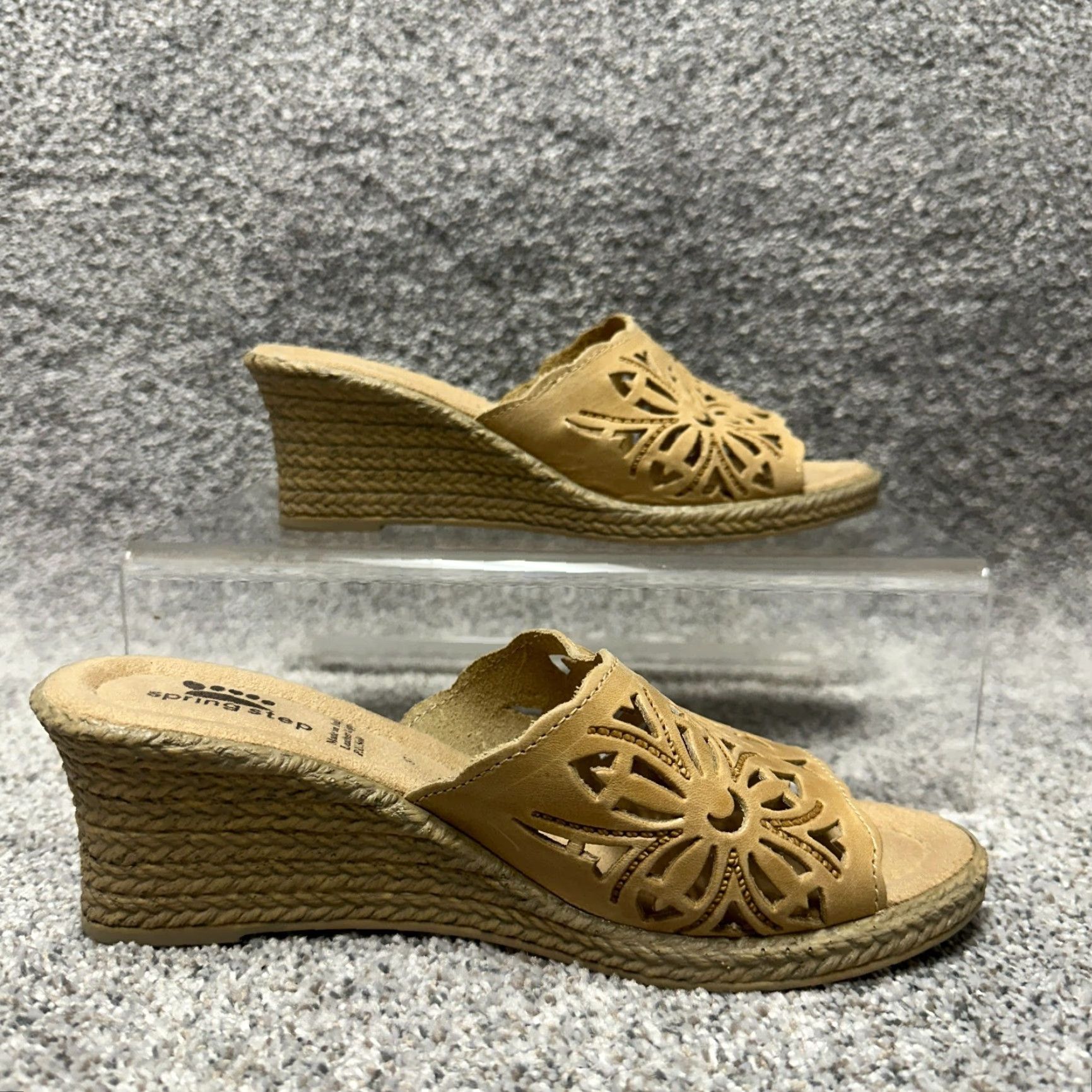 Vintage Spring Step Sandals Women's 37 Leather Espadrille Wedge Retro Boho Y2K Beige Slip On Comfortable Breathable Floral Pattern EU 37 US 6.5-7 Boots? Size US 7 / IT 37 - 3 Thumbnail