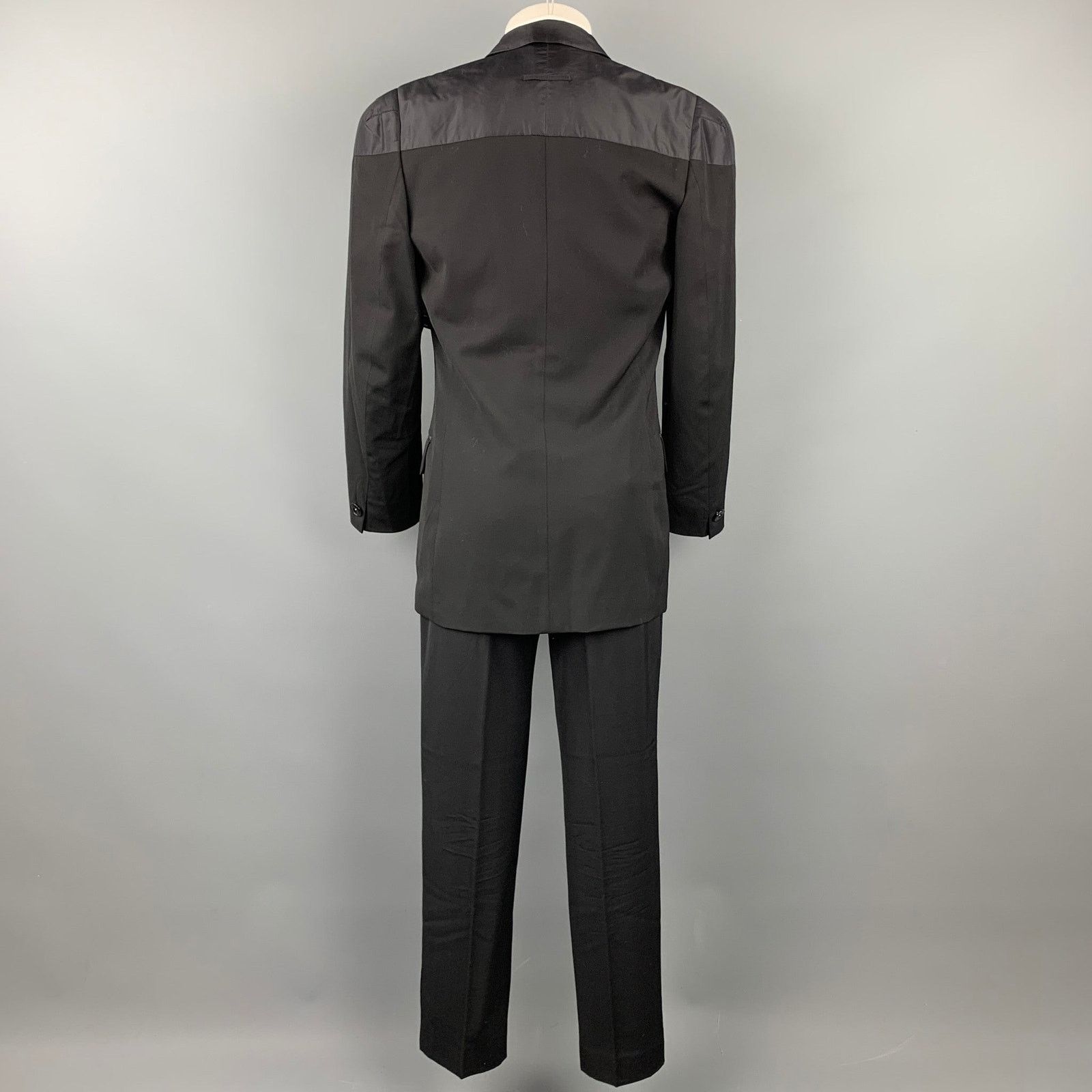 Jean Paul Gaultier 38 Black Wool Peak Lapel Double Breasted Suit Size 38R - 3 Thumbnail