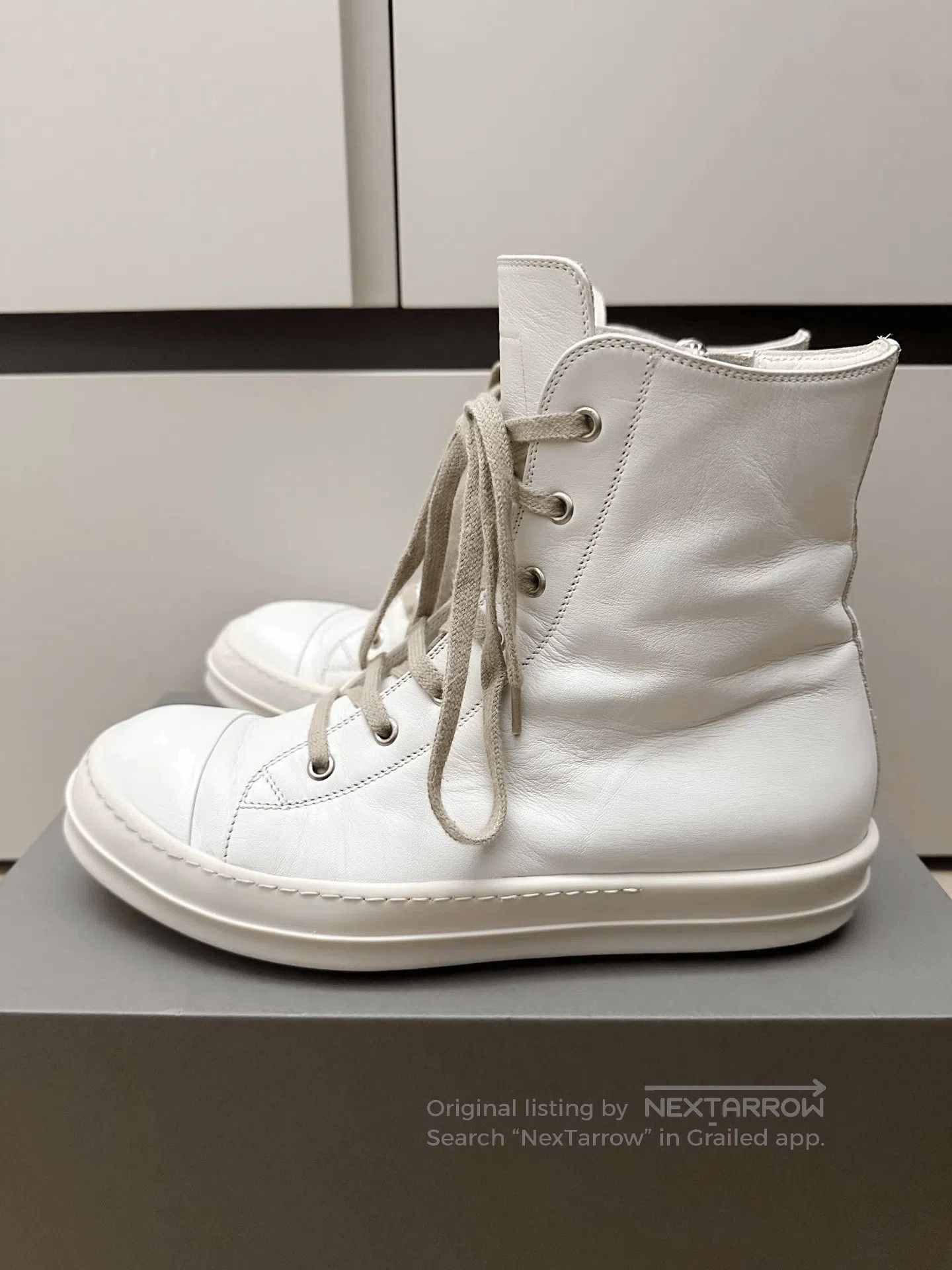Rick Owens Rick Owens Milk High-Top Leather Sneakers. Size US 8 / EU 41 - 3 Thumbnail