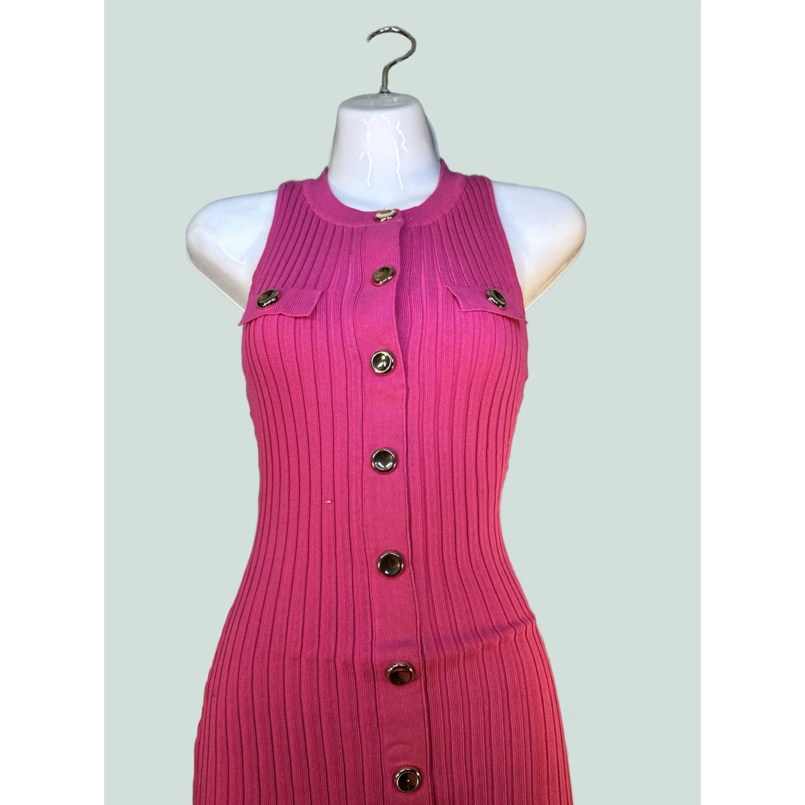 Pinko Hera Pink Ribbed Bodycon Mini Dress Button Front Y2K Barbiecore S Womens Dress Size S / US 4 / IT 40 - 1 Thumbnail