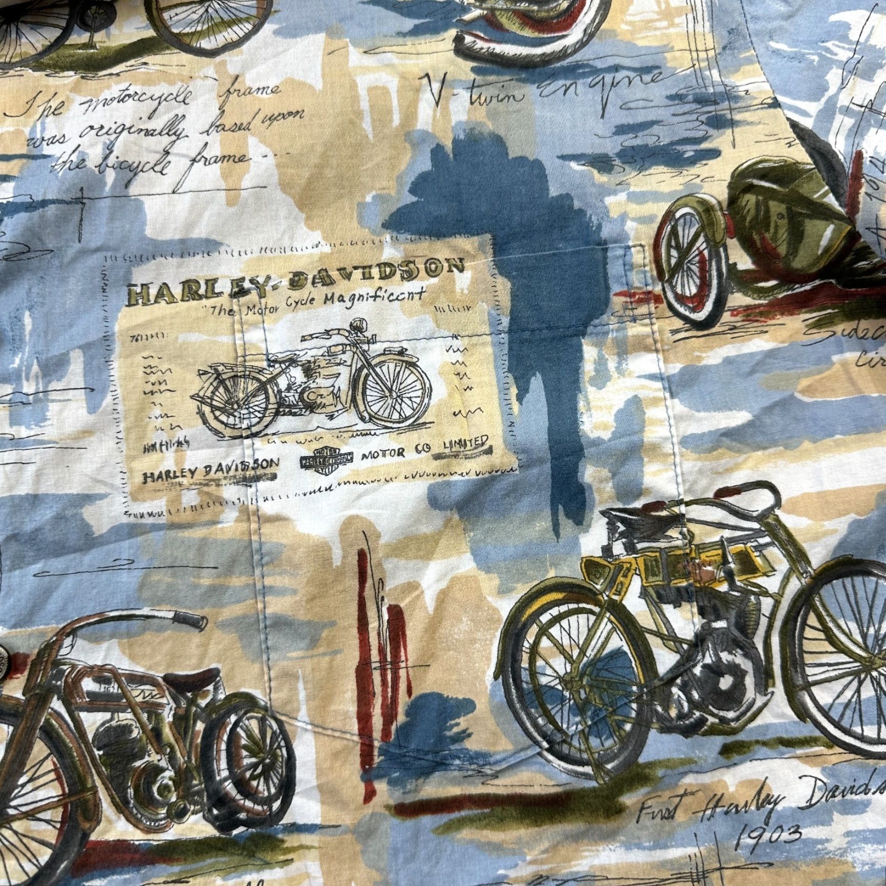 Harley Davidson VINTAGE Harley-Davidson Shirt Mens Large Beige Tan Tori Richard Camp All Over Print Size US L / EU 52-54 / 3 - 3 Thumbnail