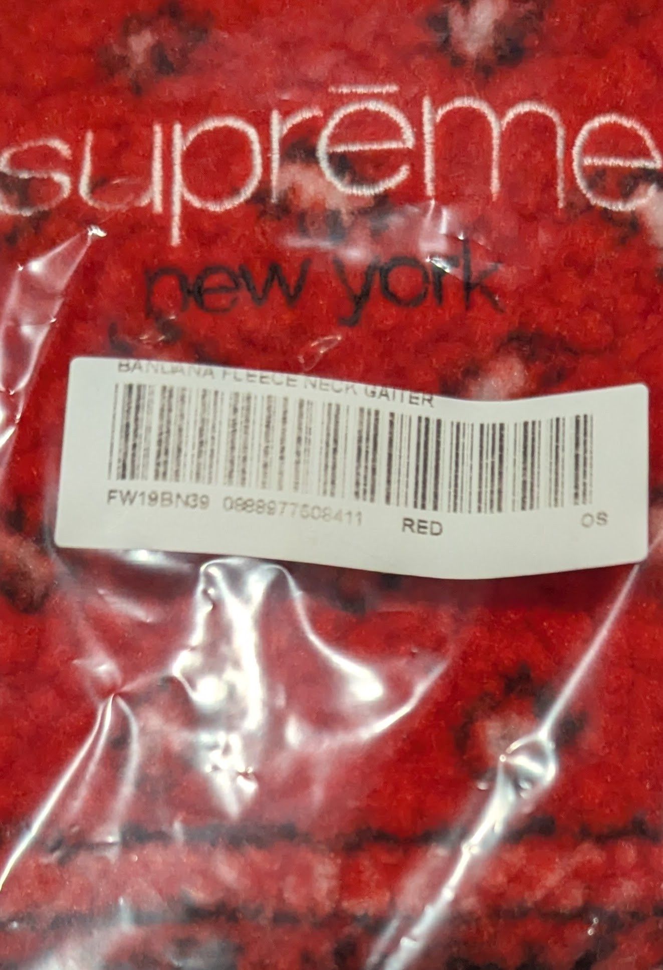 Supreme F/W 19 Supreme Bandana Fleece Neck Gaiter (Red) OS