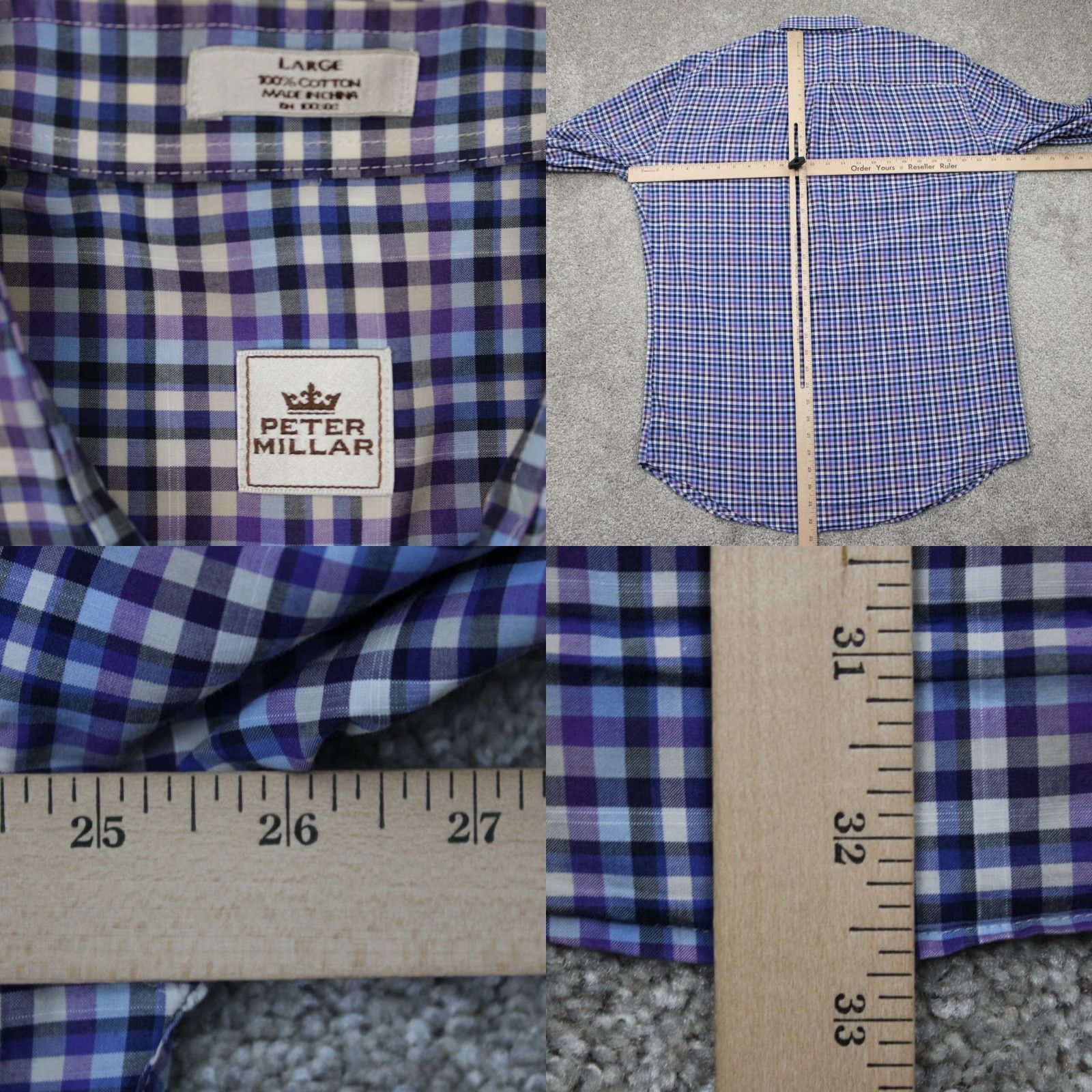 Peter Millar Peter Millar Shirt Mens Large Blue/Purple/Black/White 100% Cotton L/S Button Up Size US L / EU 52-54 / 3 - 8 Thumbnail
