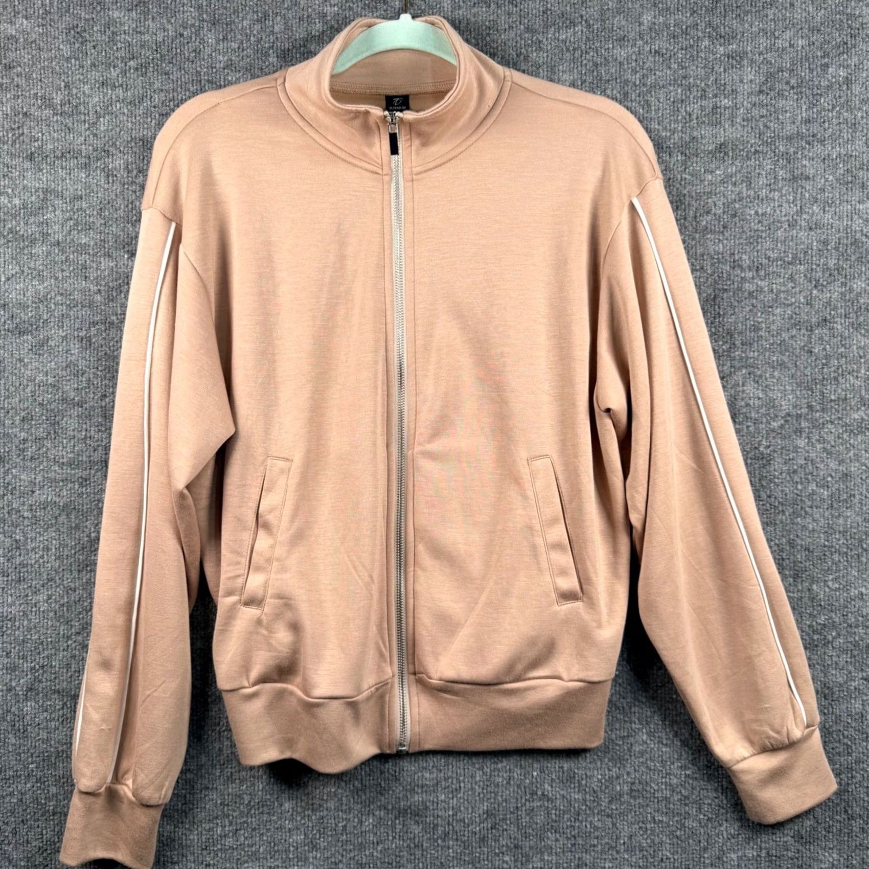 Vintage Totatuit Mens M Tan Full Zip Track Jacket Mock Neck Contrast Piping NWT Size US M / EU 48-50 / 2 - 5 Thumbnail
